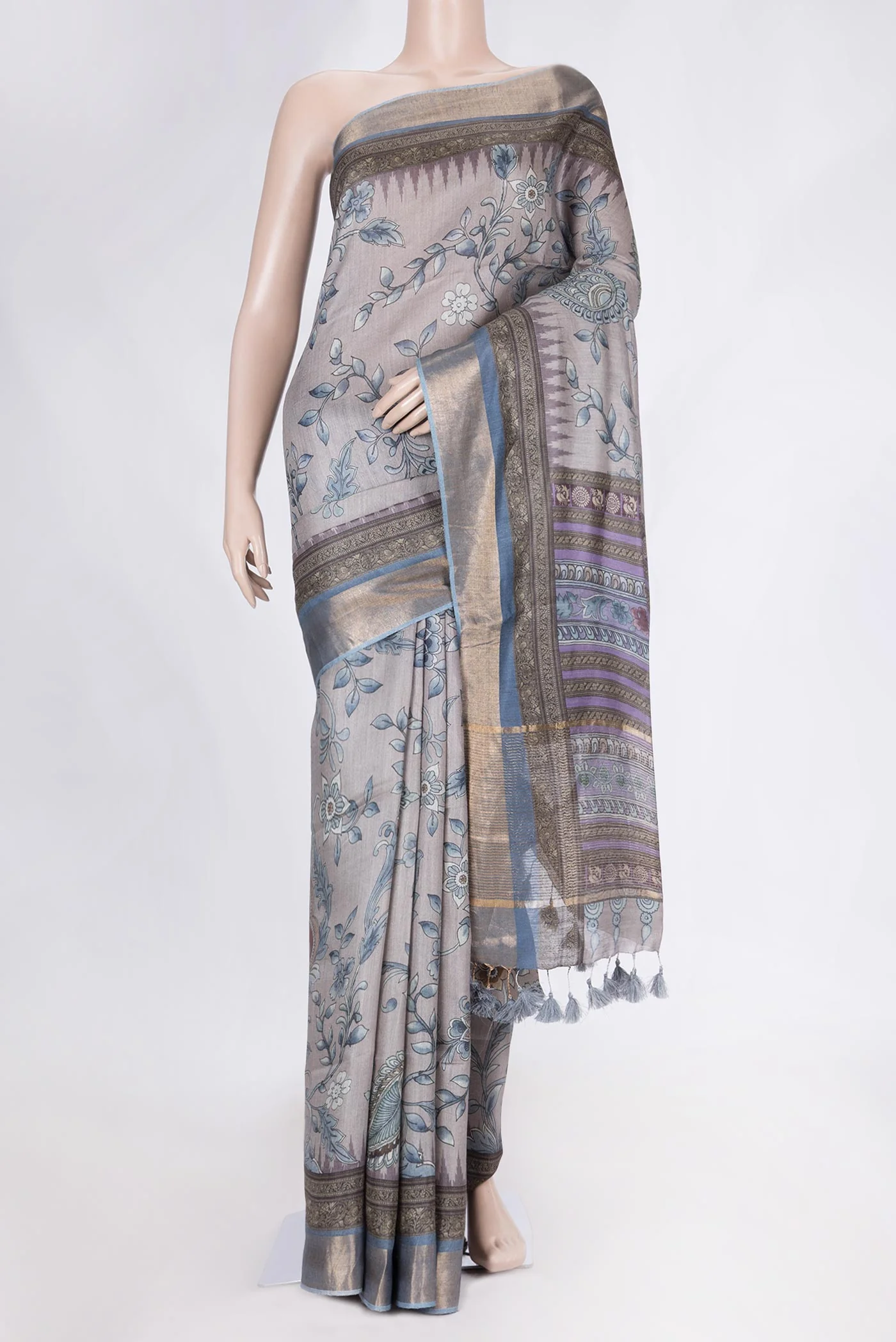 Grey Dual Tone Tussar Saree