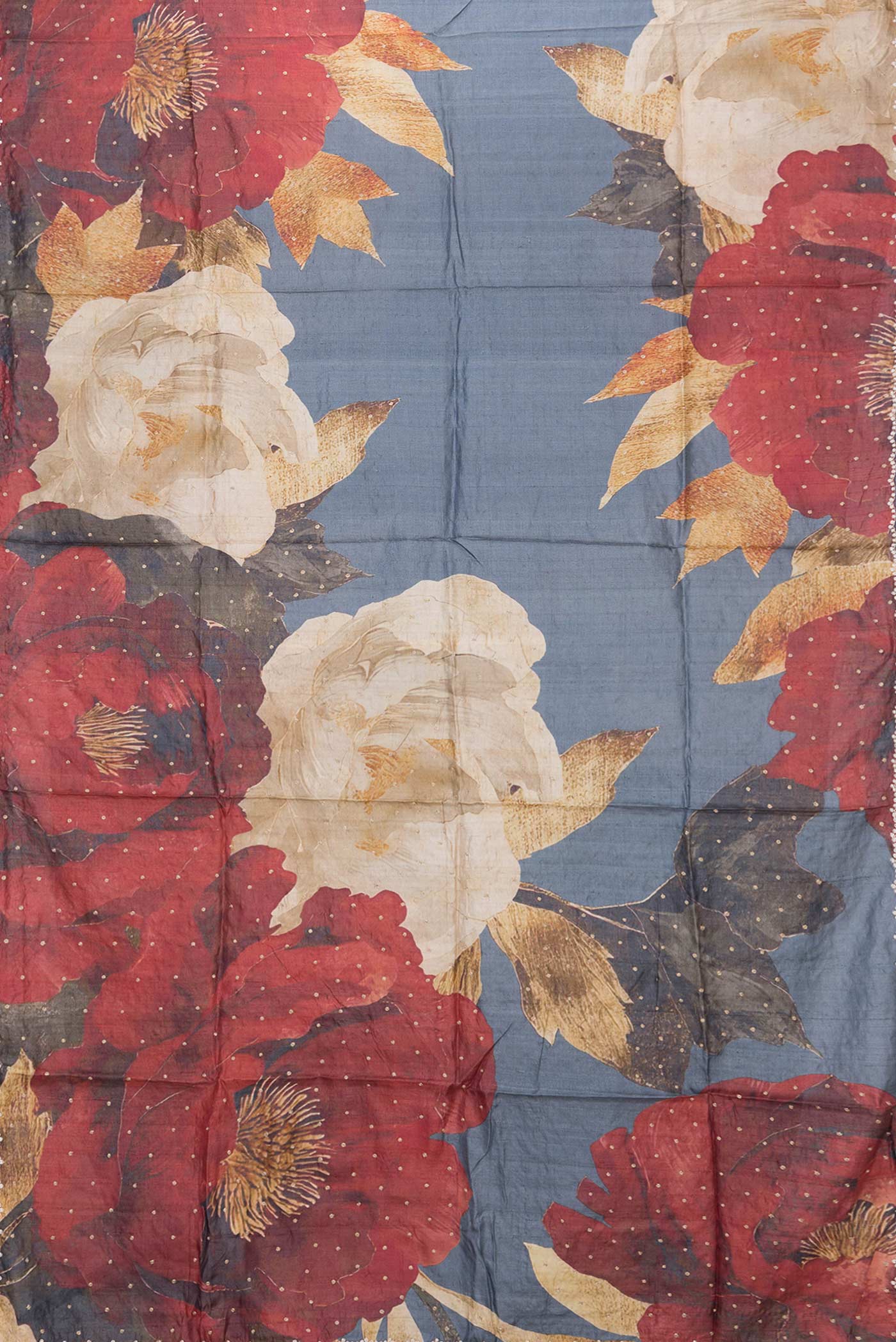 Blue Grey Tussar Silk Saree - Image 6