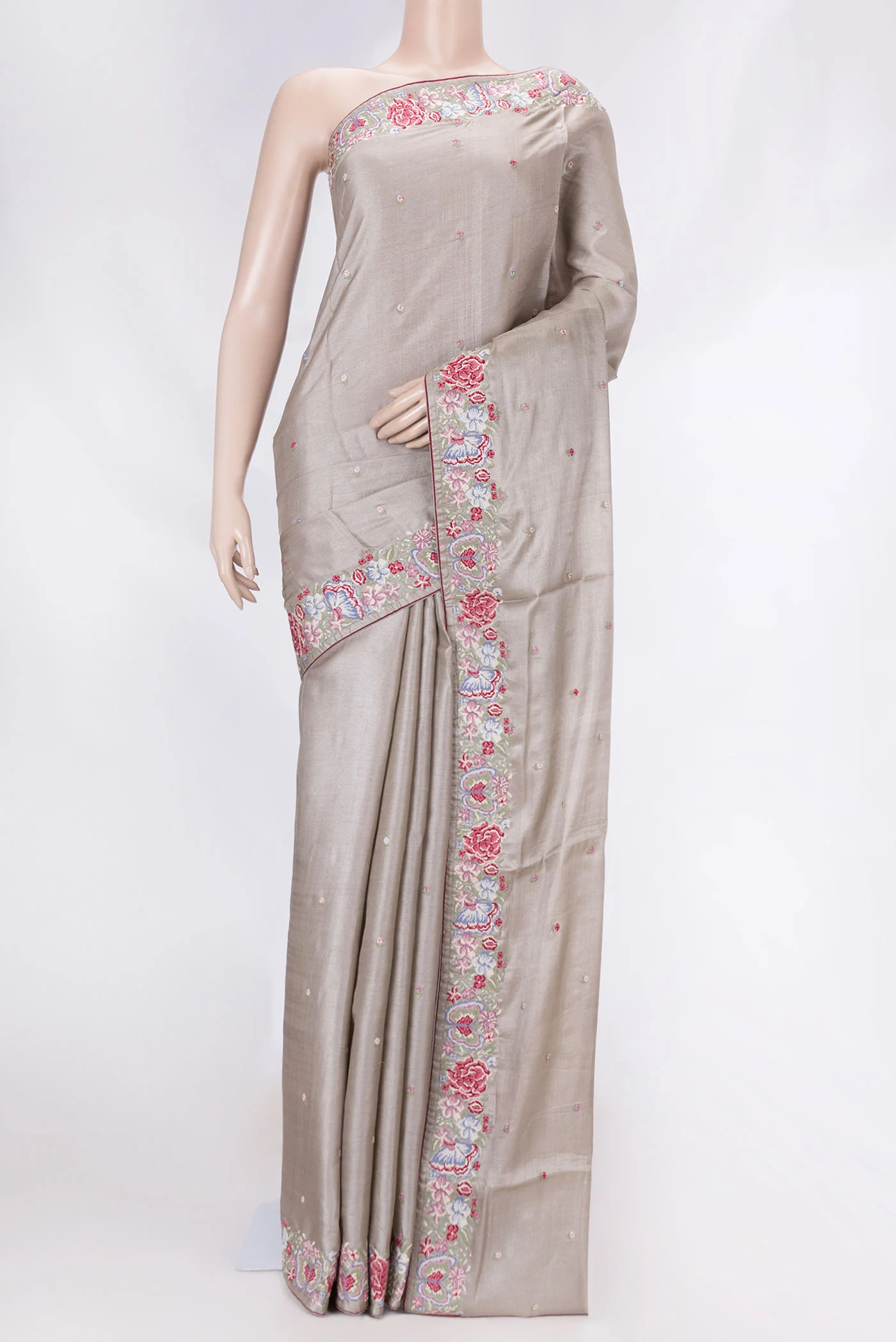 Grey Dual Tone Tussar Saree