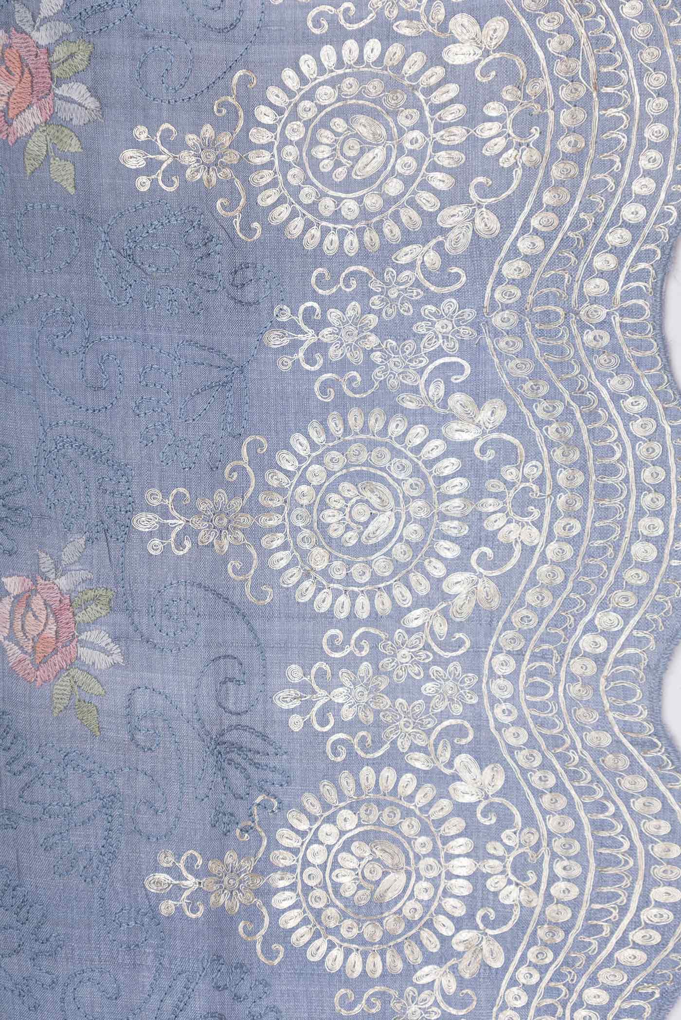 Blue Grey Tussar Silk Saree - Image 3