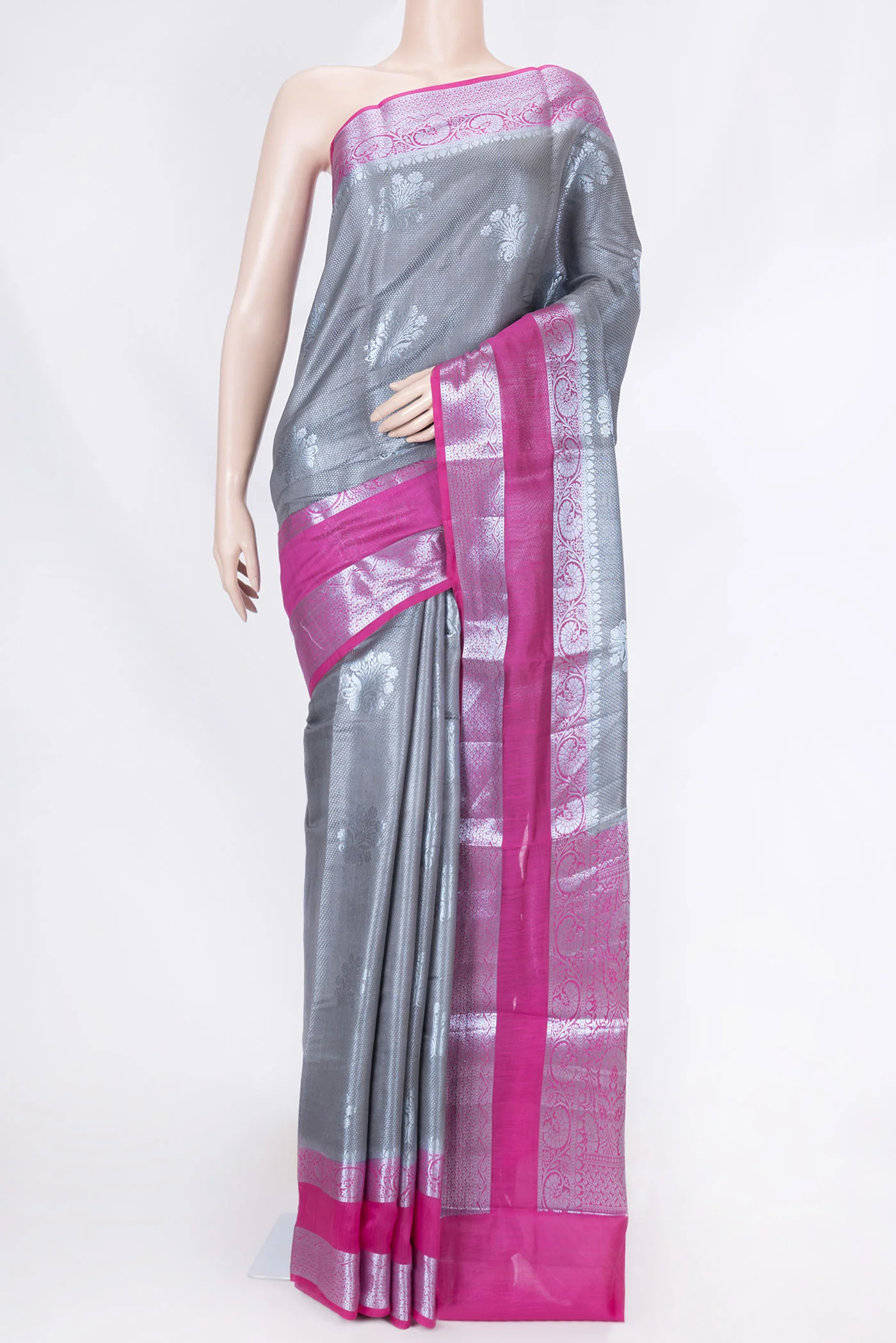 Grey Banarasi Raw Silk Saree