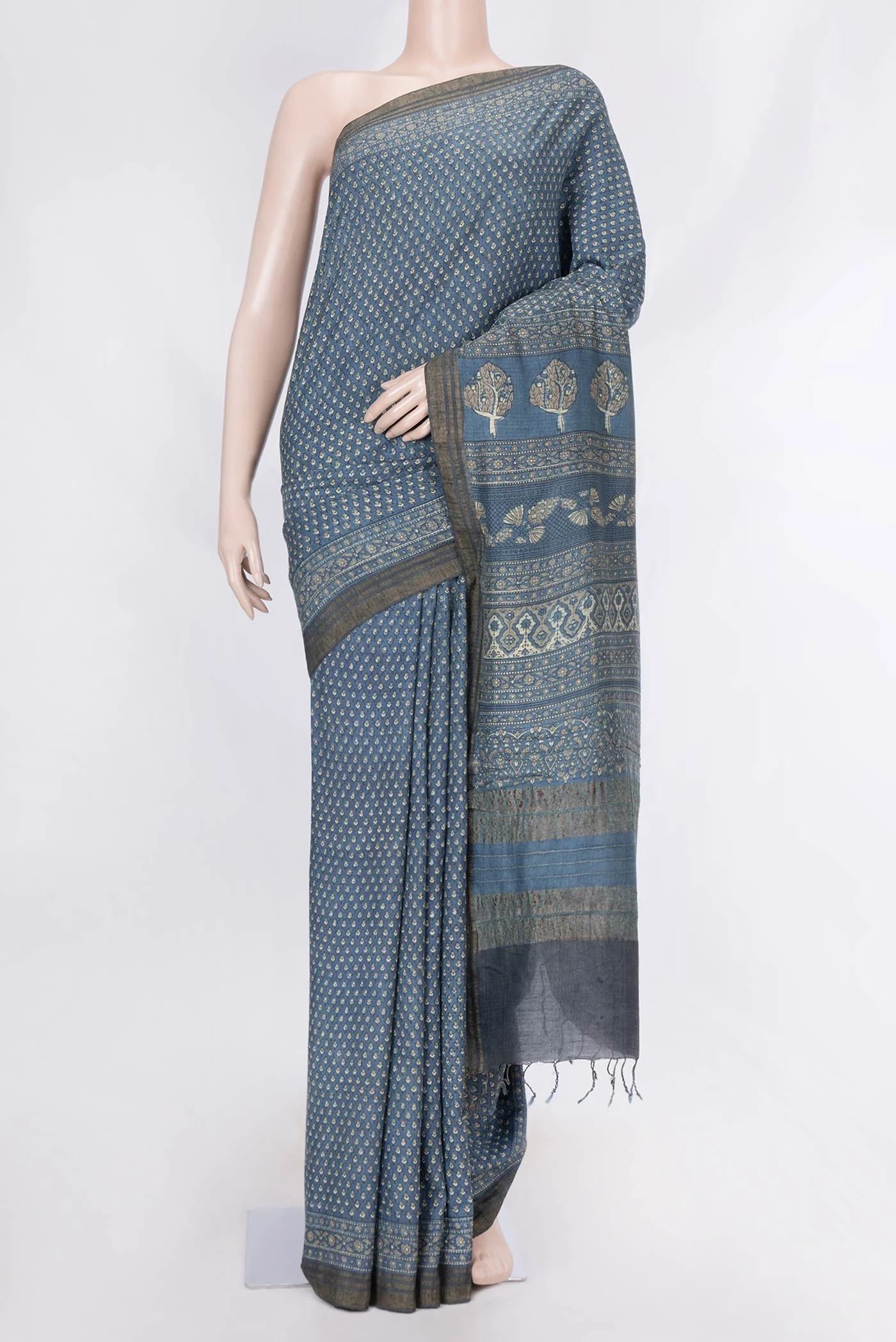 Grey Dual Tone Tussar Silk Saree