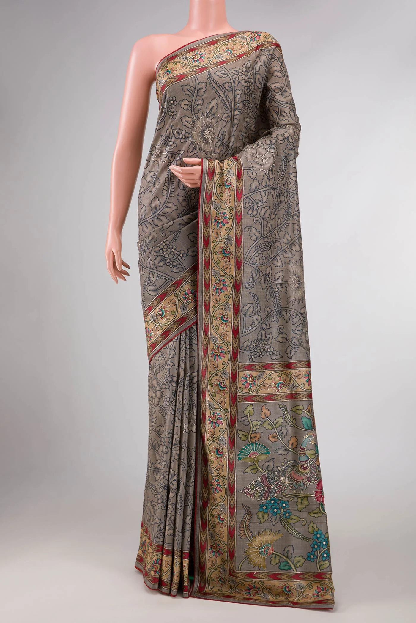 Grey Dual Tone Tussar Silk Saree