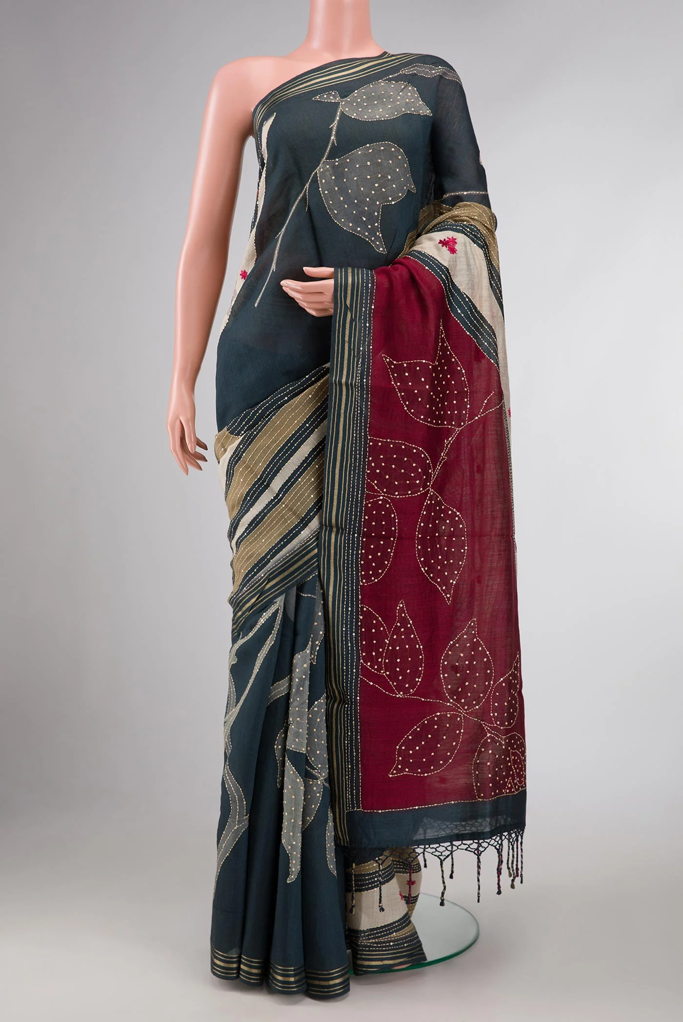Grey Dual Tone Tussar Silk Saree