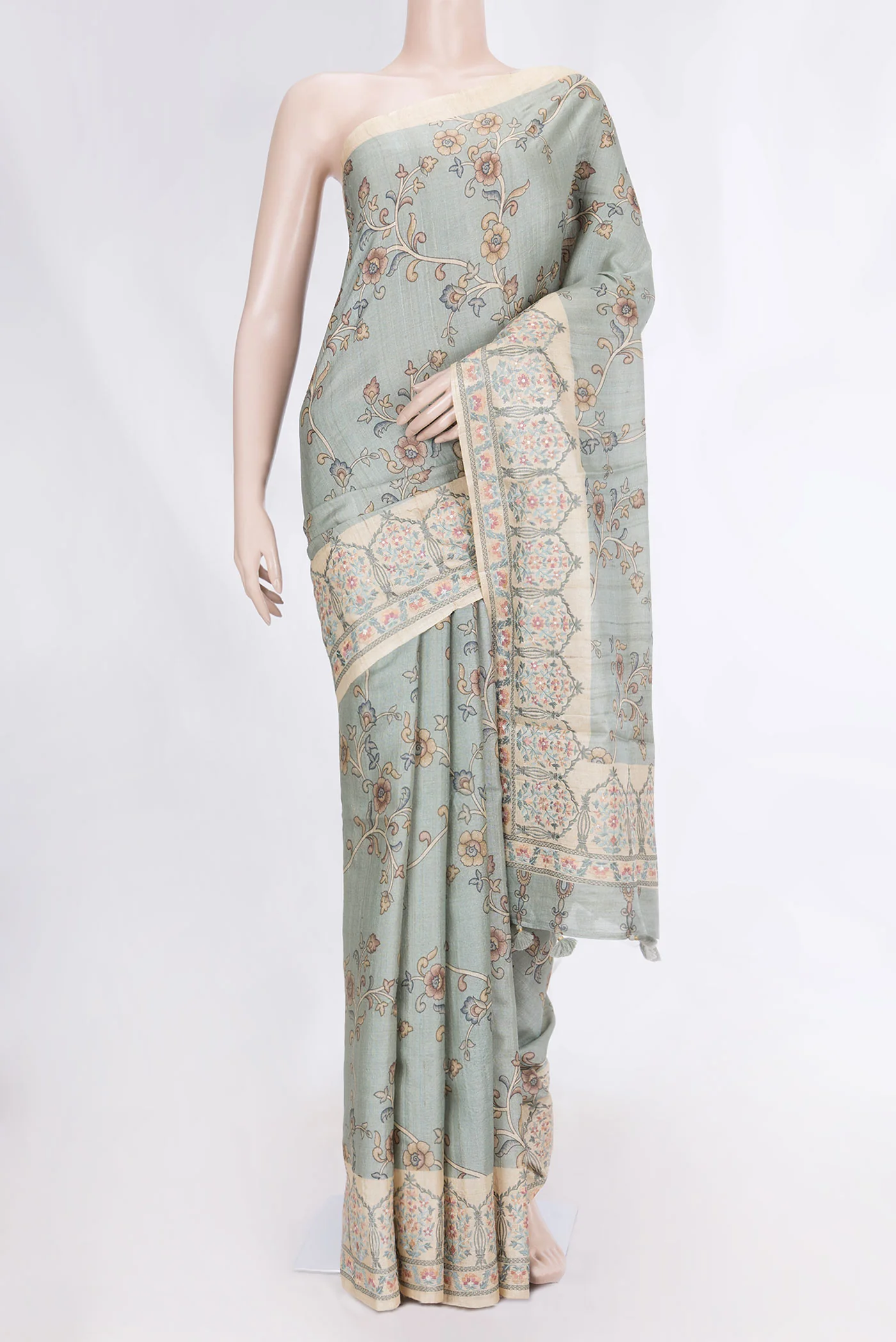 Grey Dual Tone Tussar Silk Saree