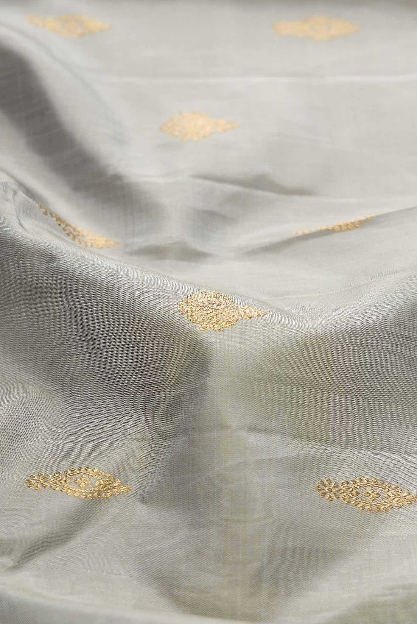 Pure Silk Pure Zari Grey Kanchipuram Saree - Image 3