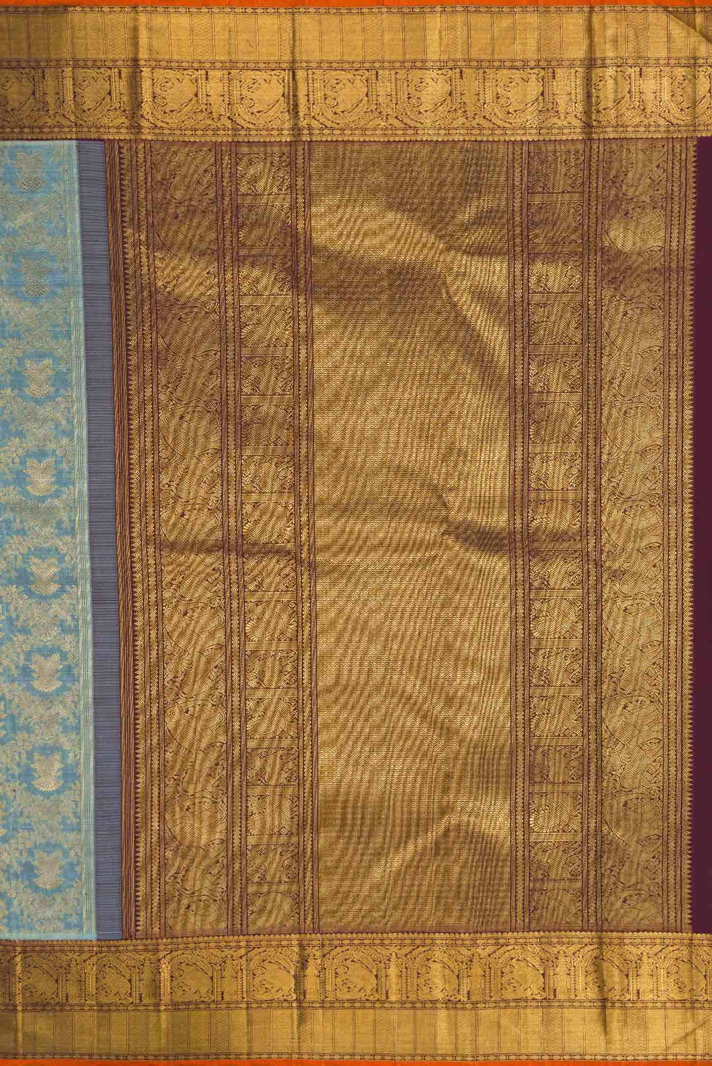 Pure Silk Pure Zari Grey Kanjivaram Saree - Image 5