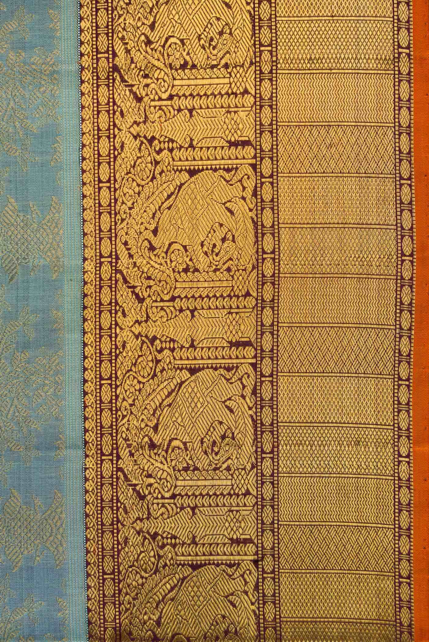 Pure Silk Pure Zari Grey Kanjivaram Saree - Image 6