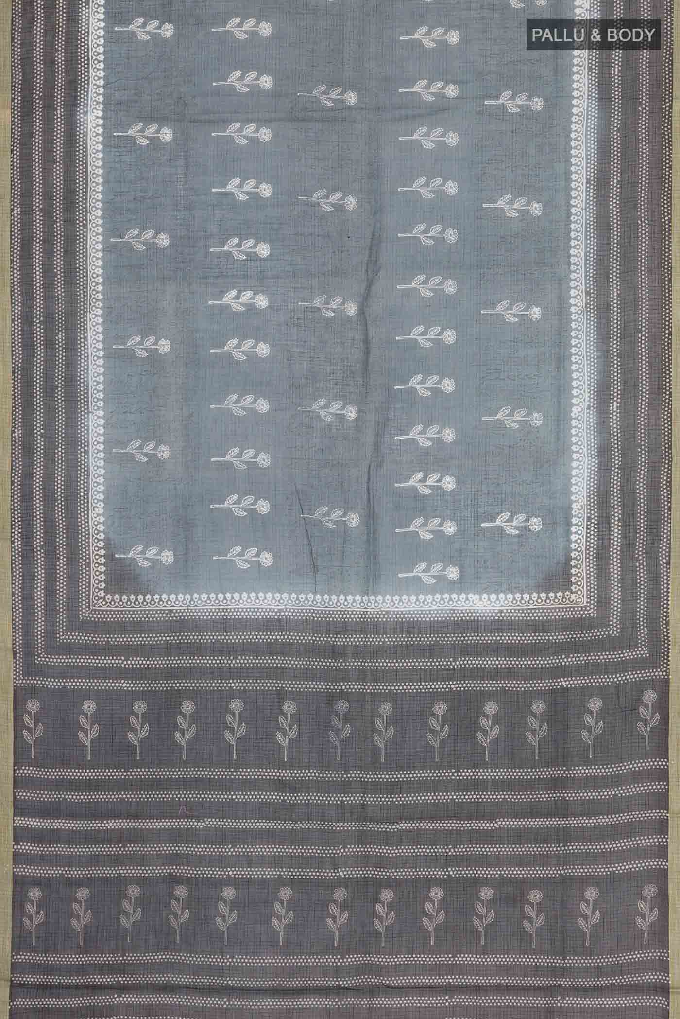 Grey Kota Cotton Saree - Image 3
