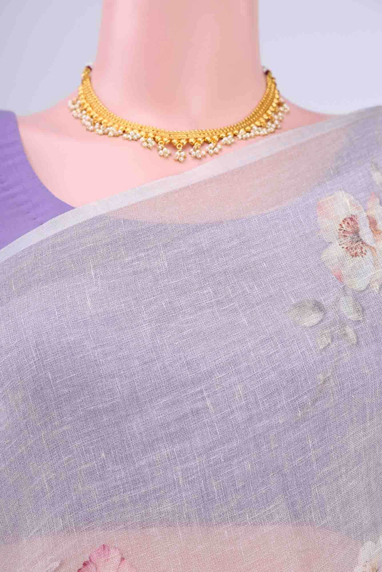 Grey Linen Cotton Saree - Image 3