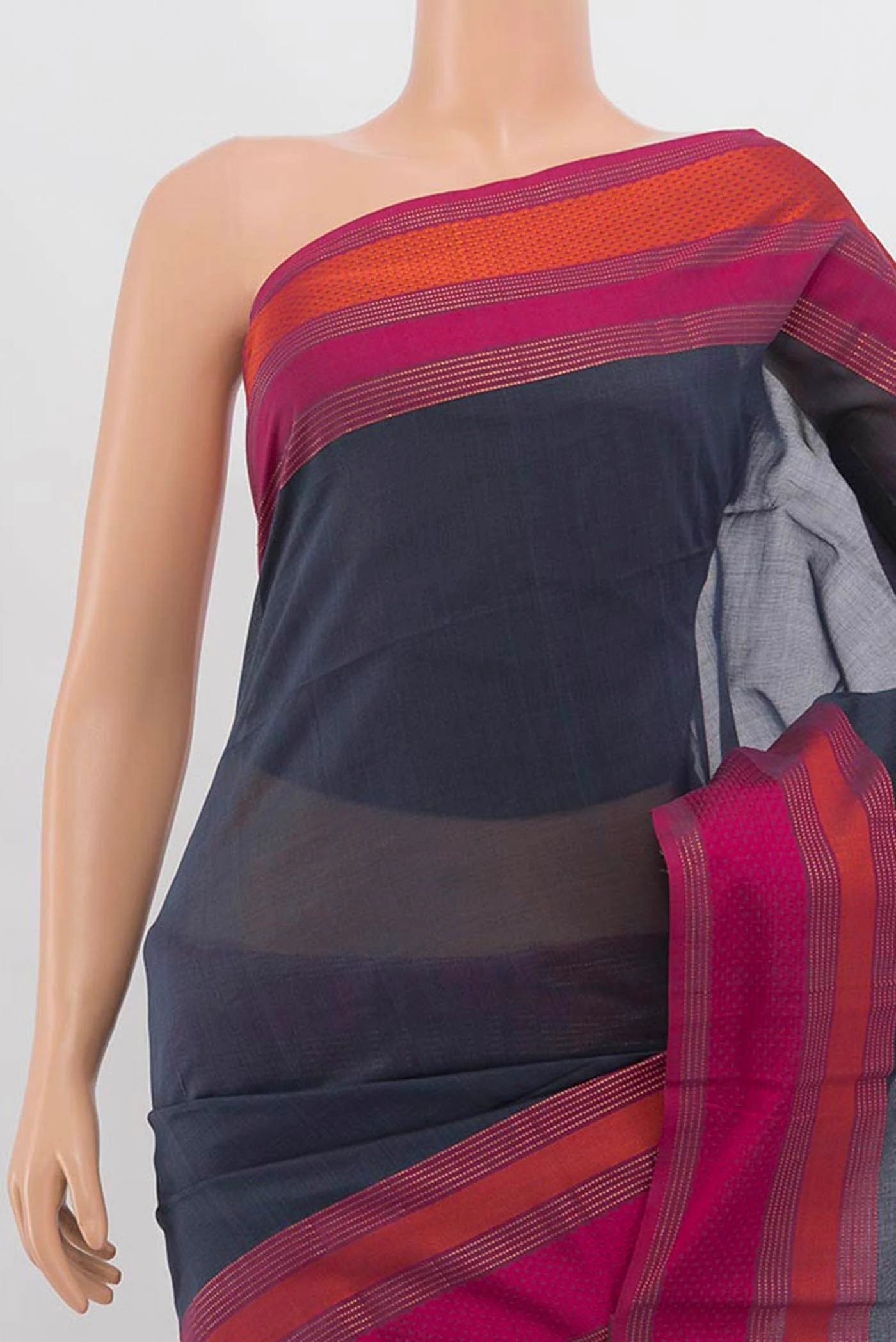 Blue Grey Maheshwari Silk Cotton Saree - Image 2
