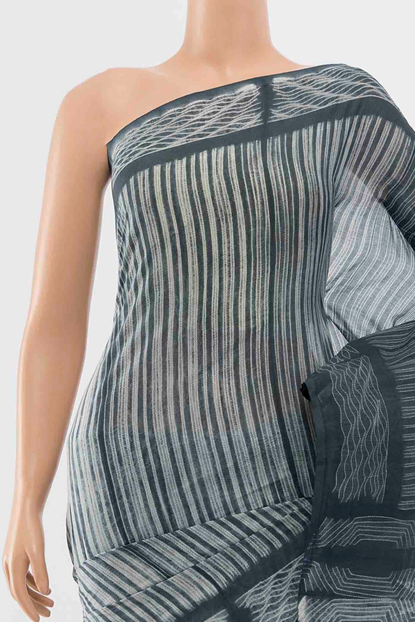 Grey Maheshwari Silk Cotton Saree - Image 2