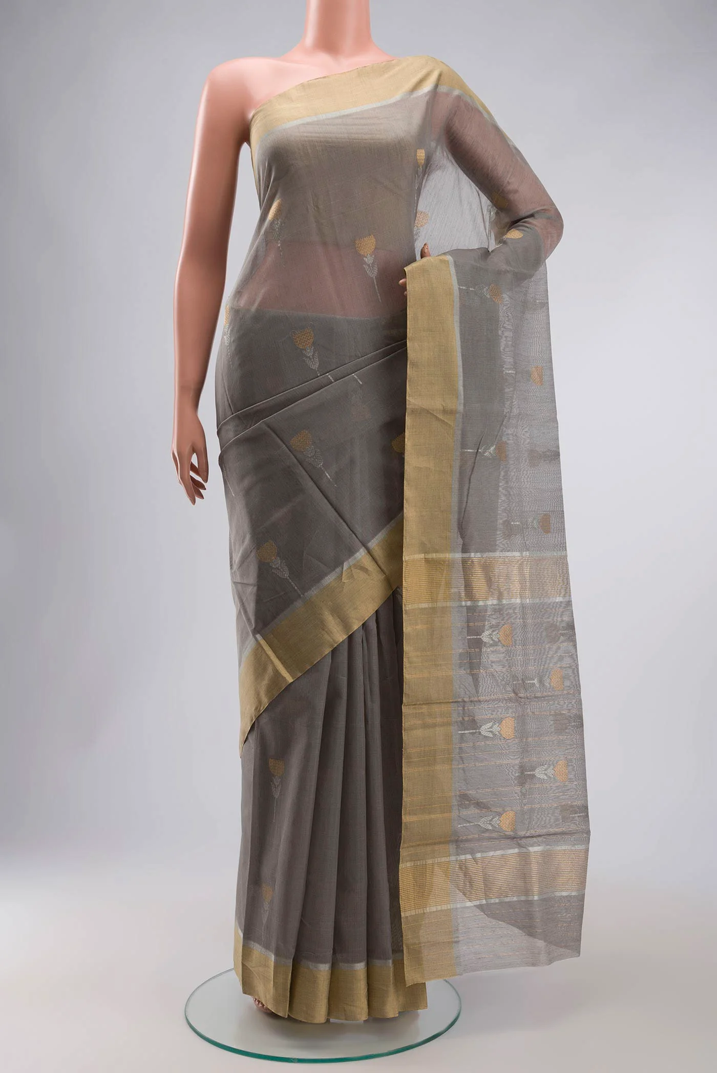 Grey Chanderi Silk Cotton Saree