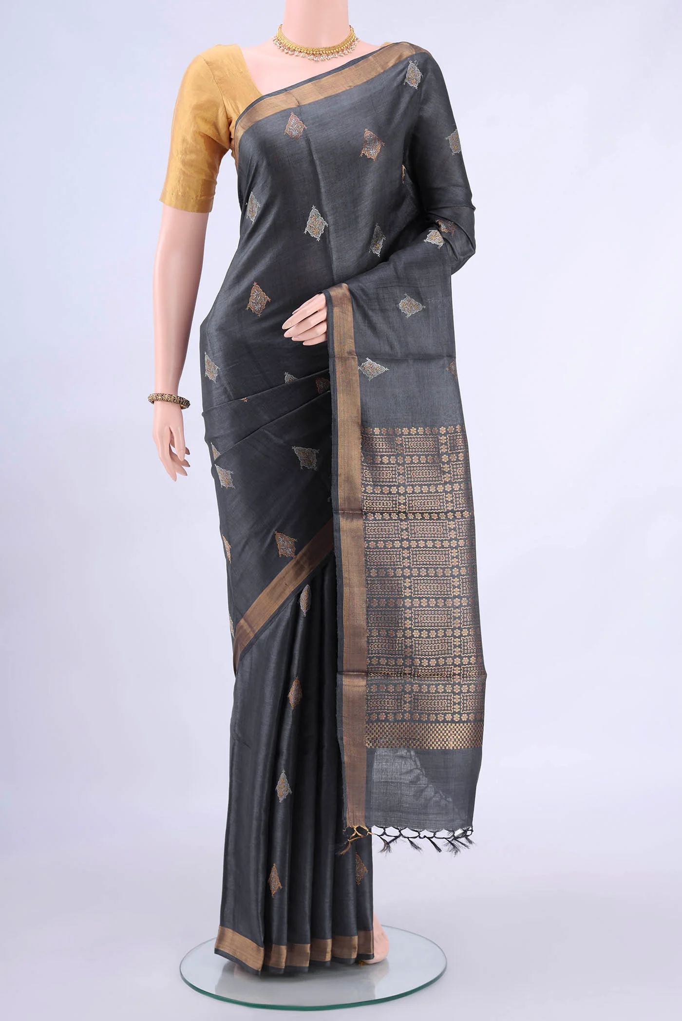 Grey MP Tussar Saree