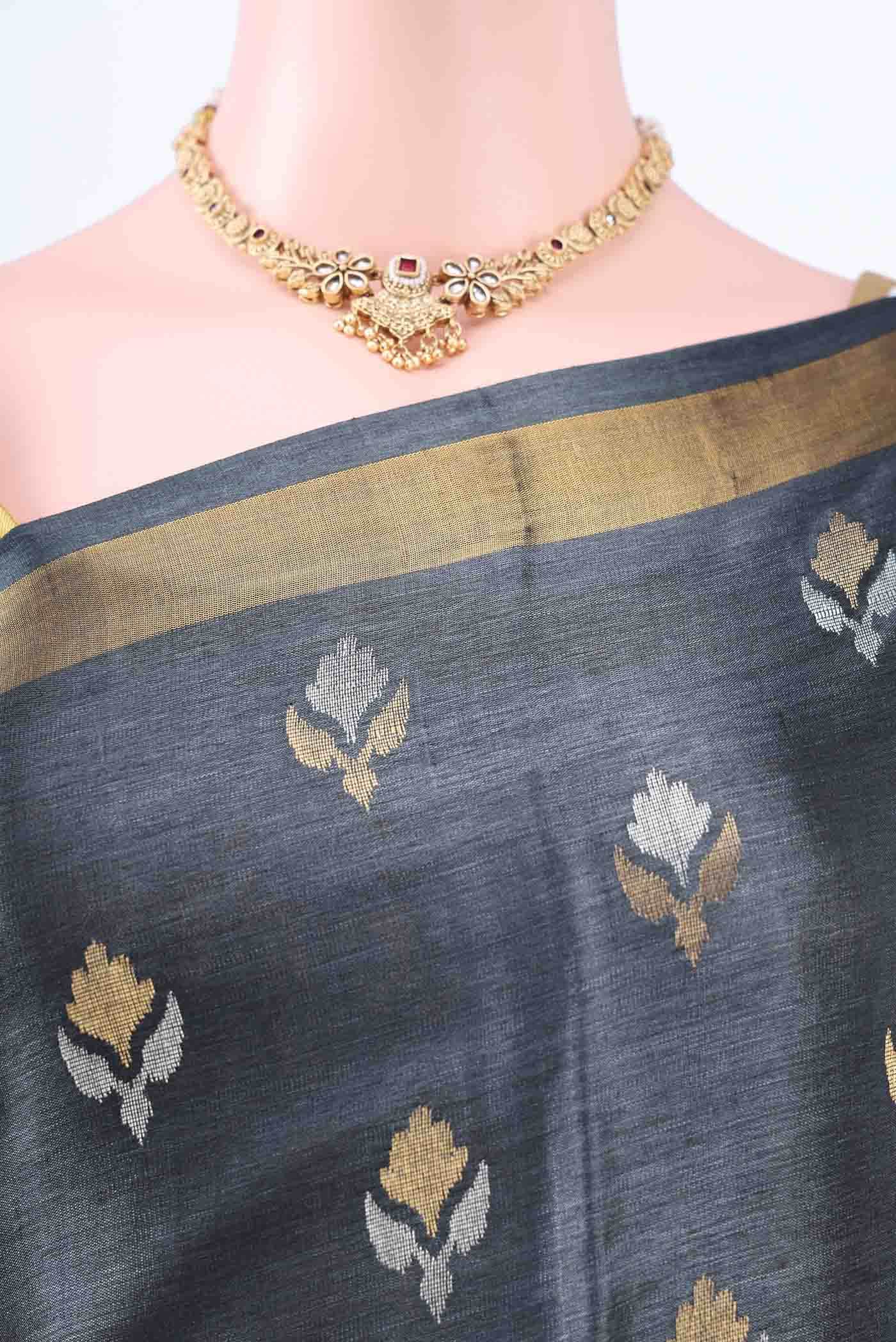 Grey MP Tussar Saree - Image 3
