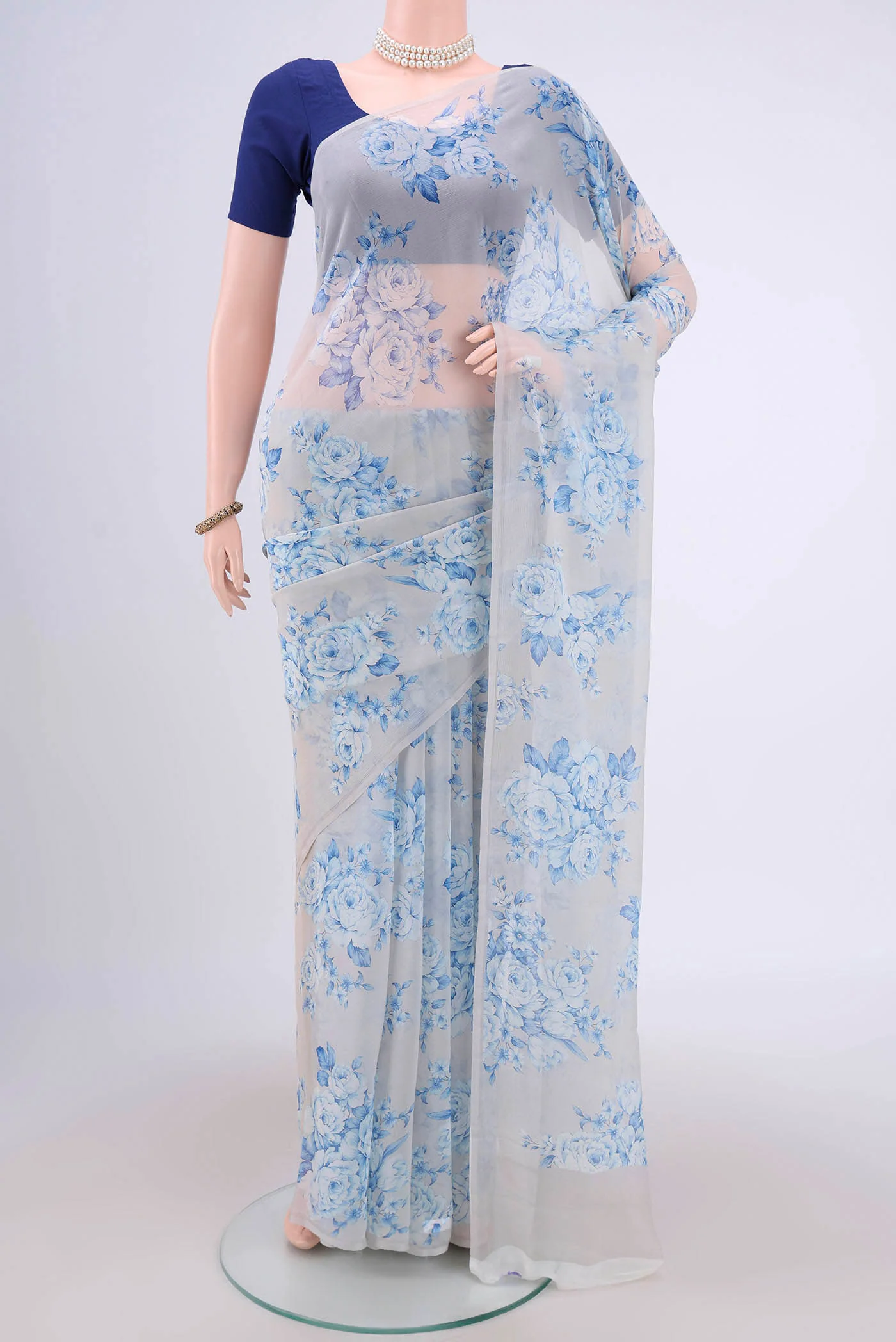 Grey Mysore Chiffon Saree