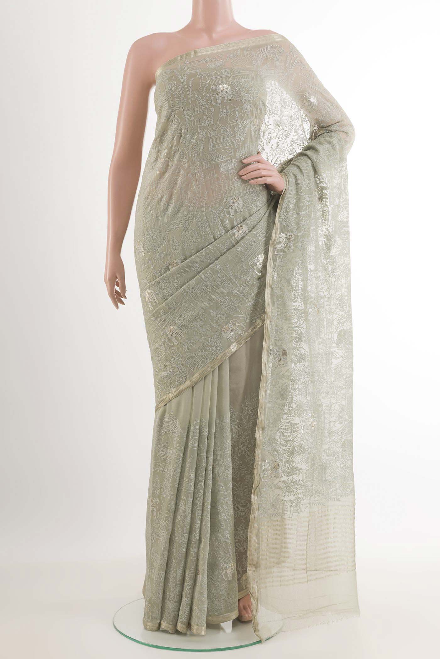Grey Mysore Chiffon Saree