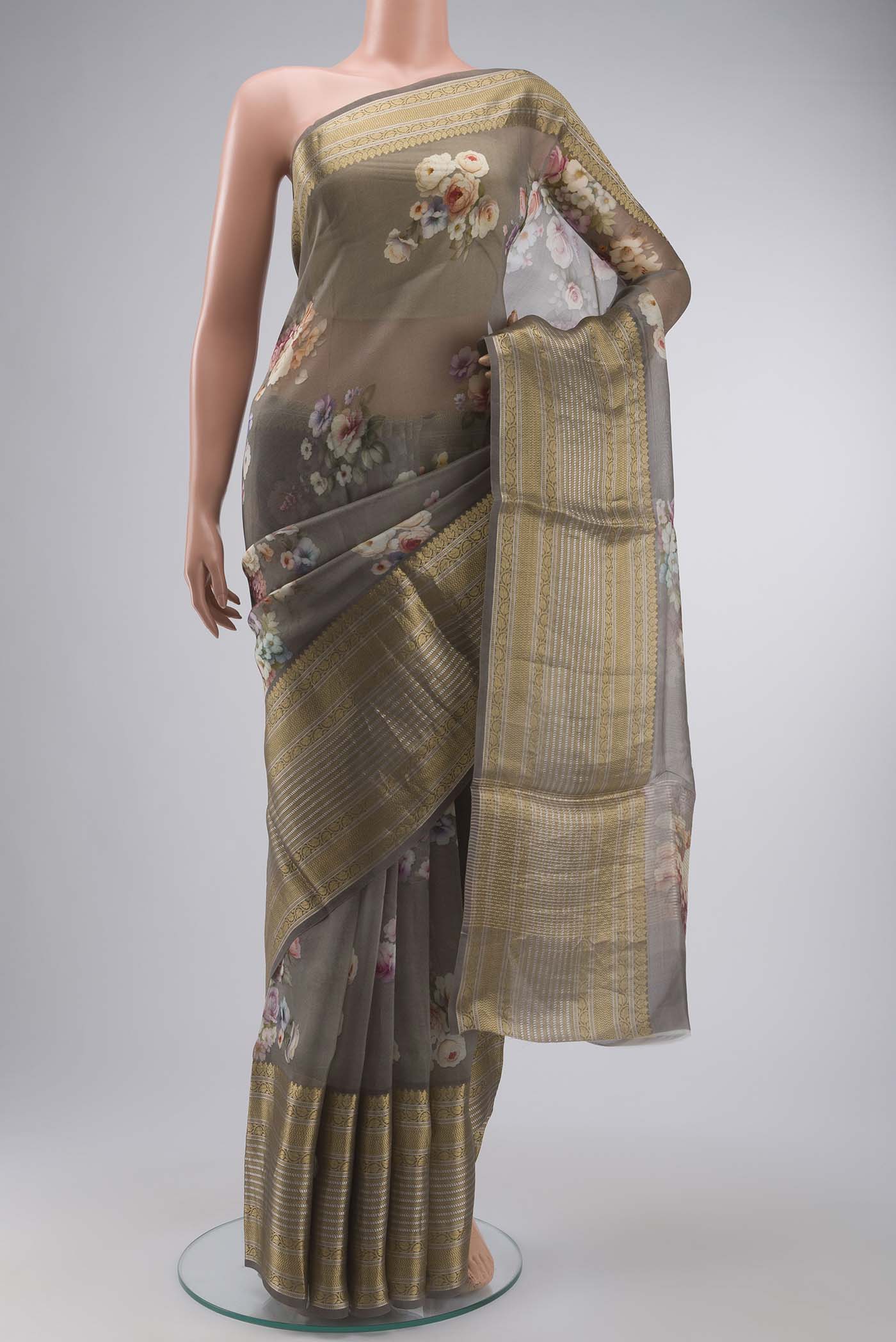 Grey Organza Silk Saree