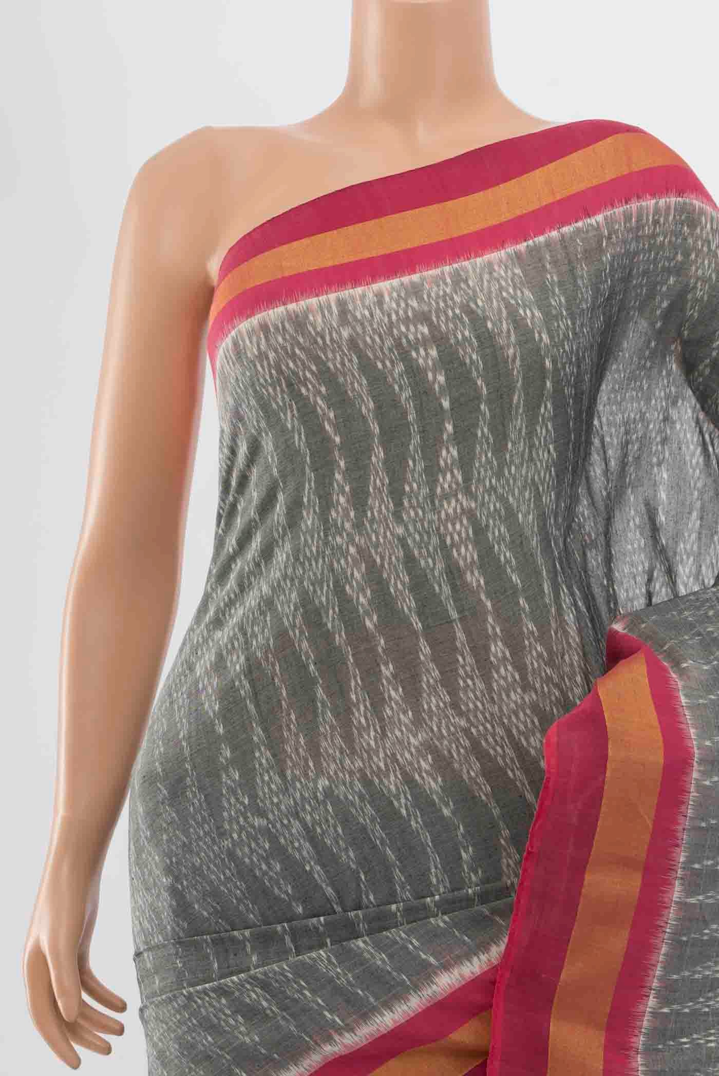 Grey Pochampally Cotton Saree - Image 2