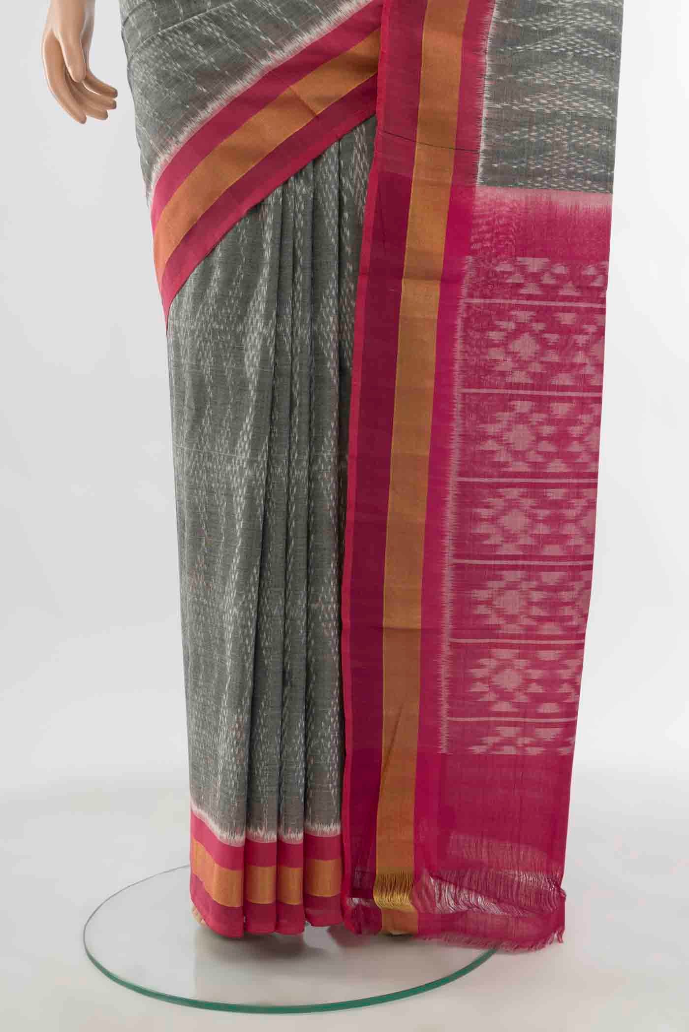 Grey Pochampally Cotton Saree - Image 3