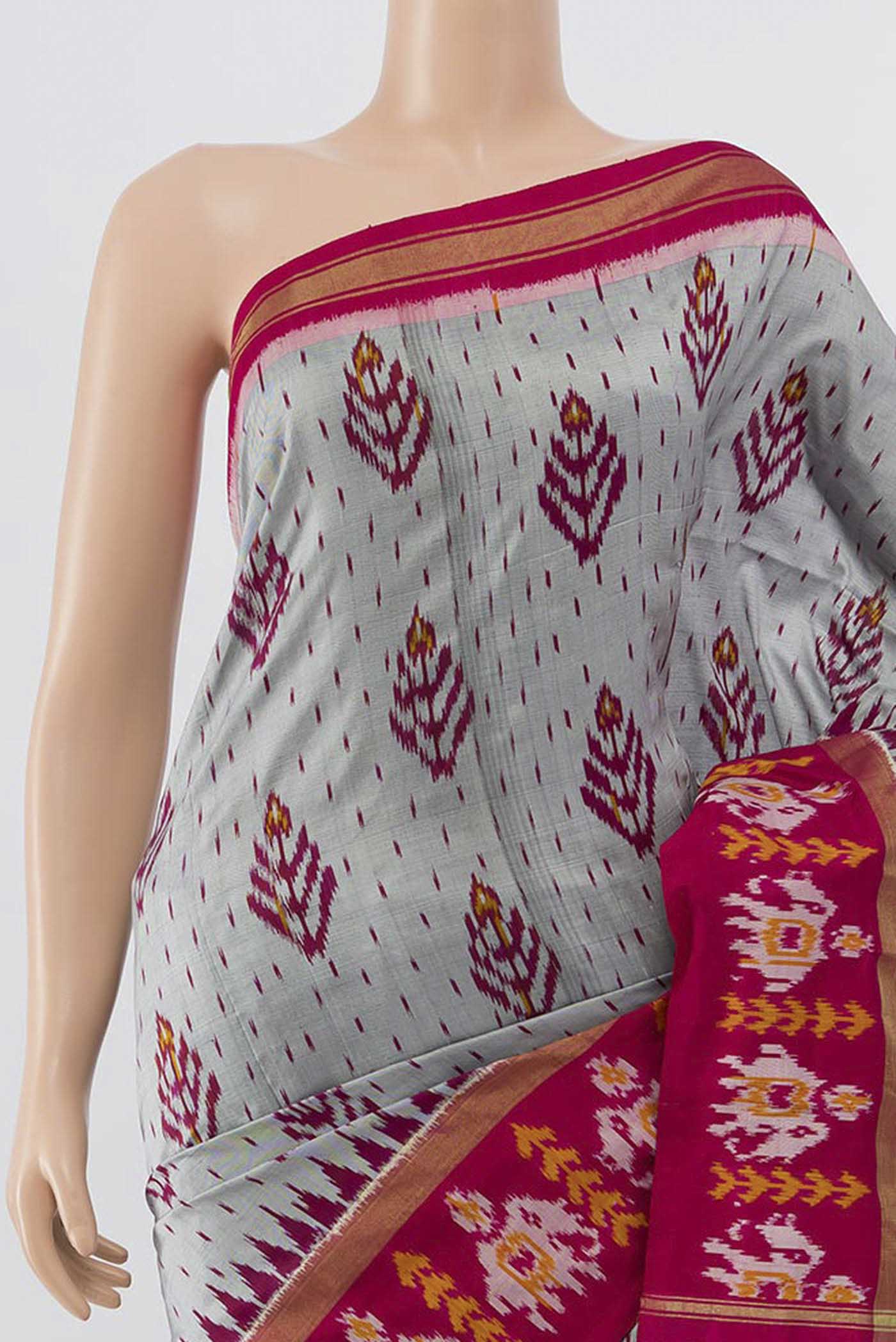 Grey Pochampally Silk Saree - Image 2