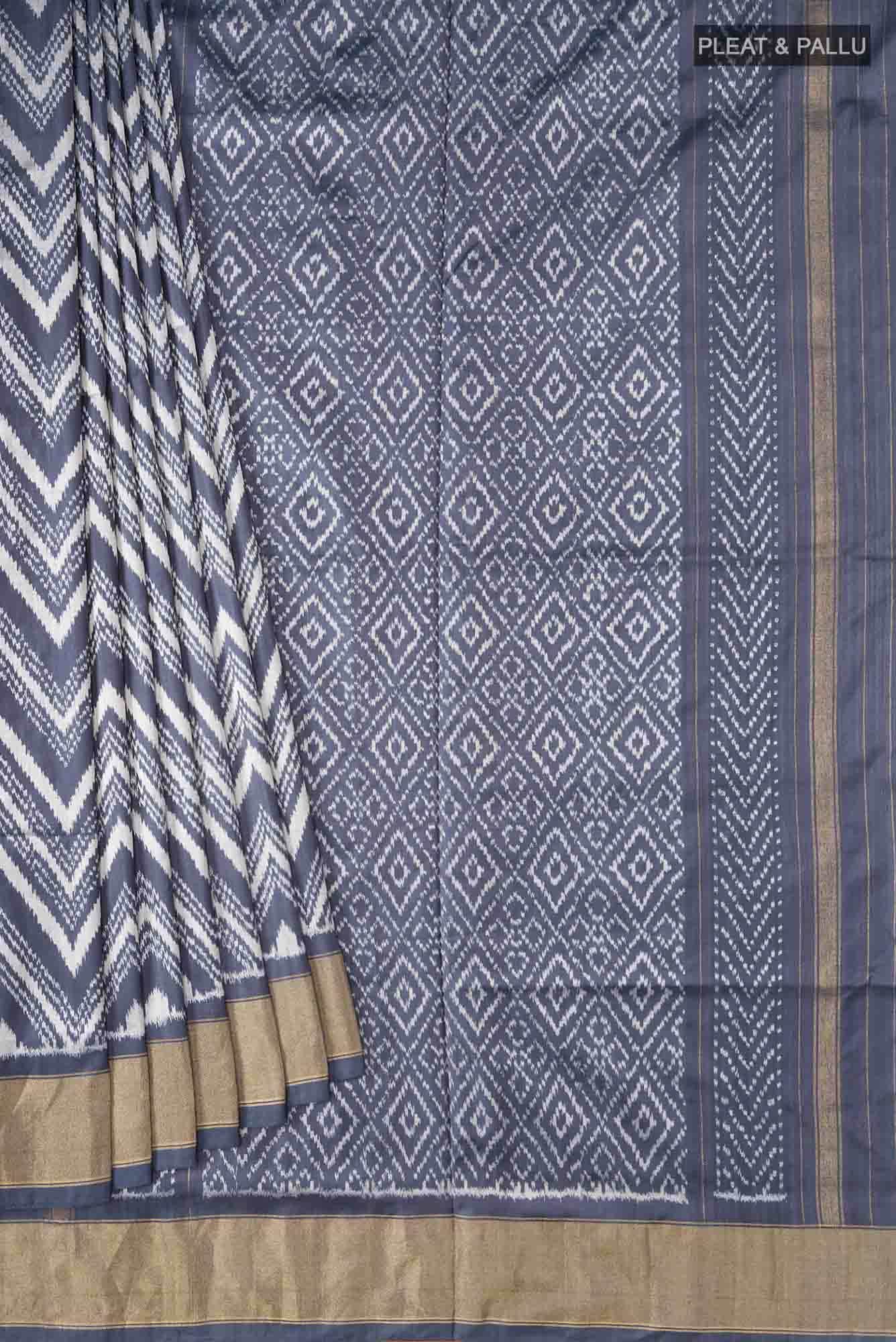 Grey Pochampally Silk Saree - Image 2