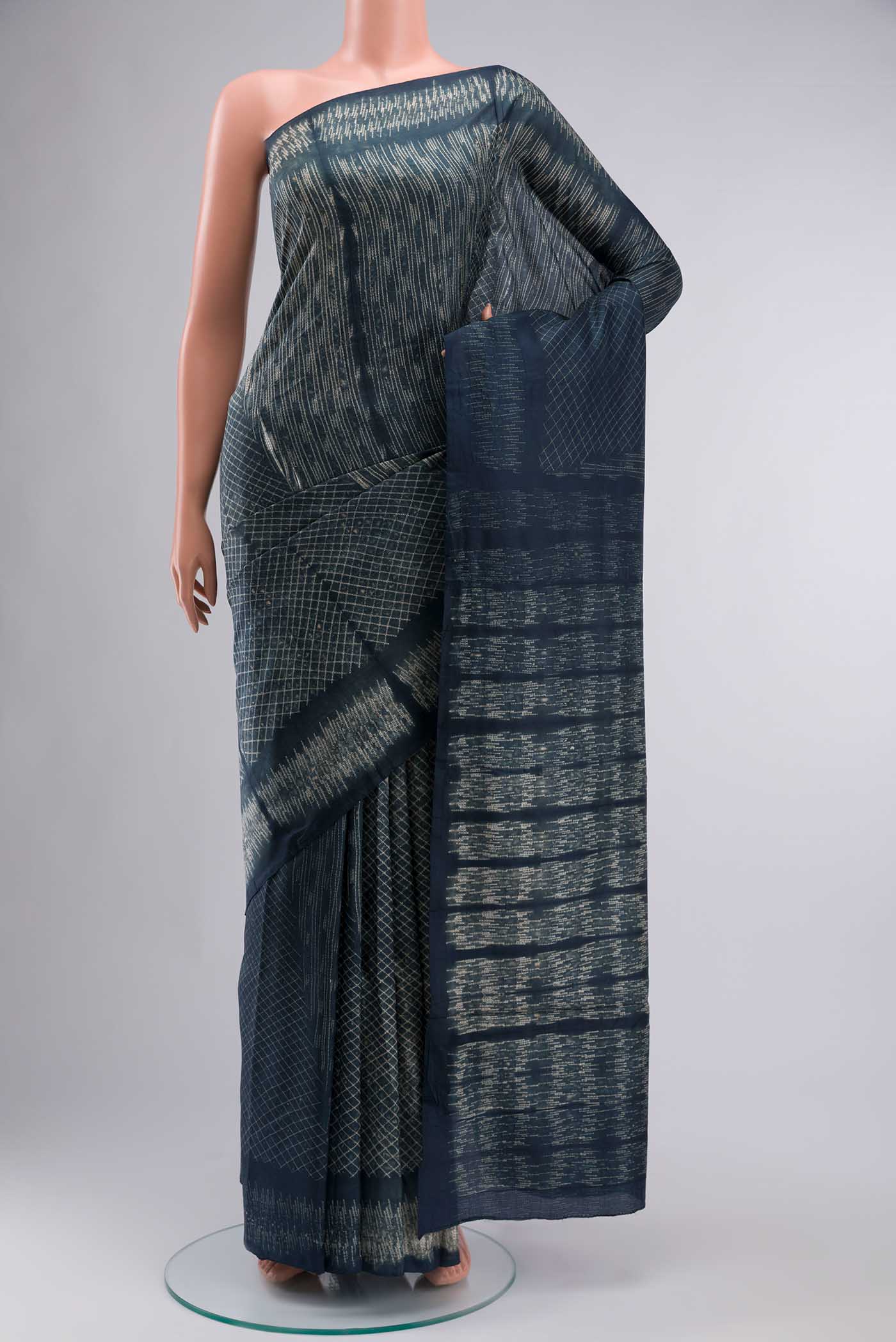 Grey Printed Silk Saree