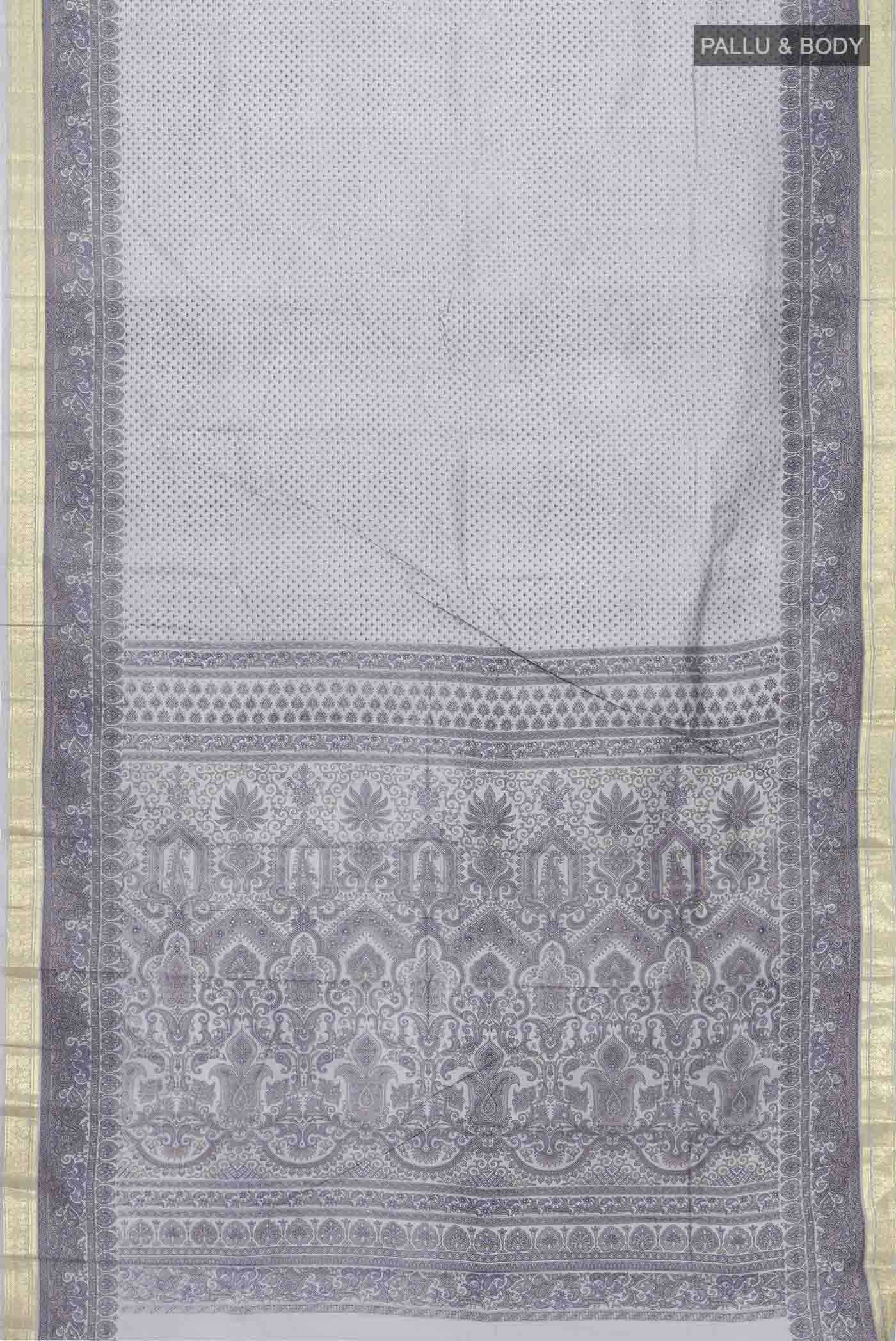 Grey Printed Silk Saree - Image 2