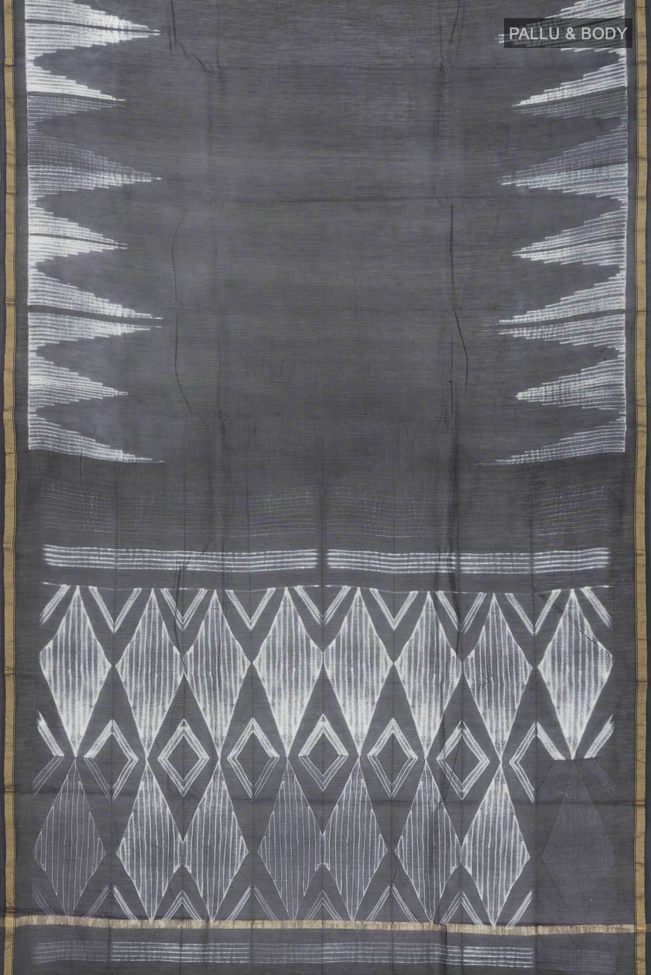 Grey Shibori Print Silk Cotton Saree - Image 3