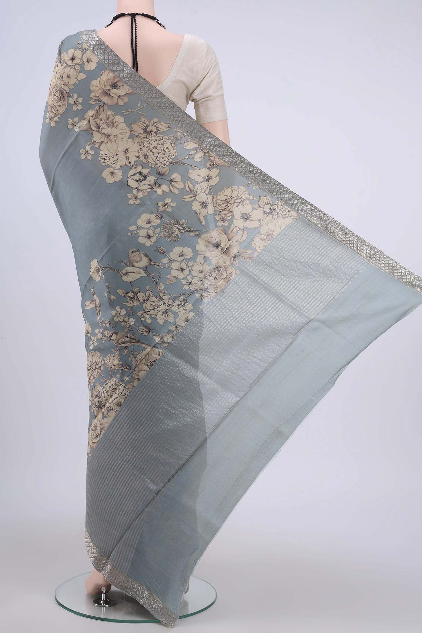 Grey Tussar Silk Saree - Image 3