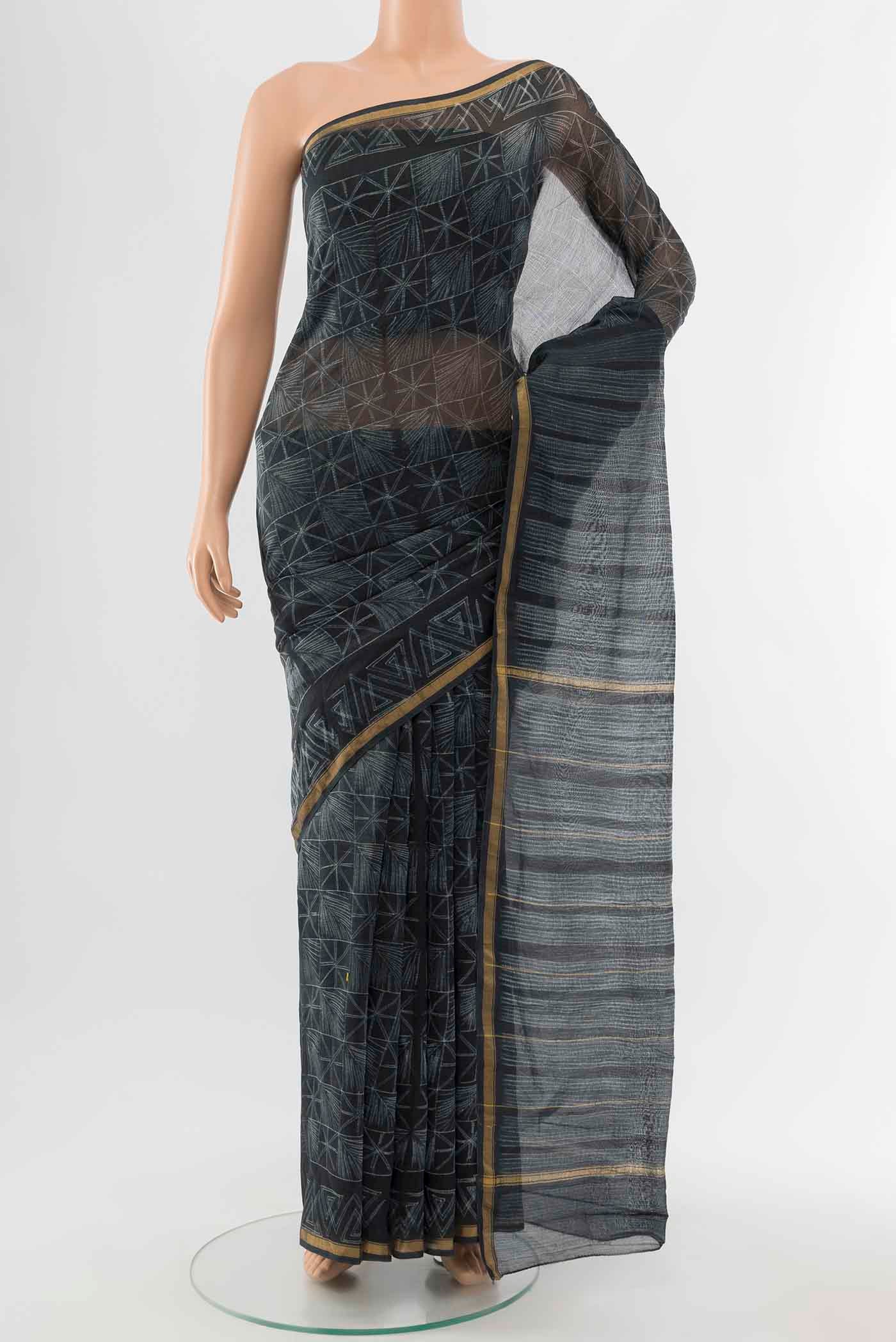 Navy Blue Chanderi Silk Cotton Saree