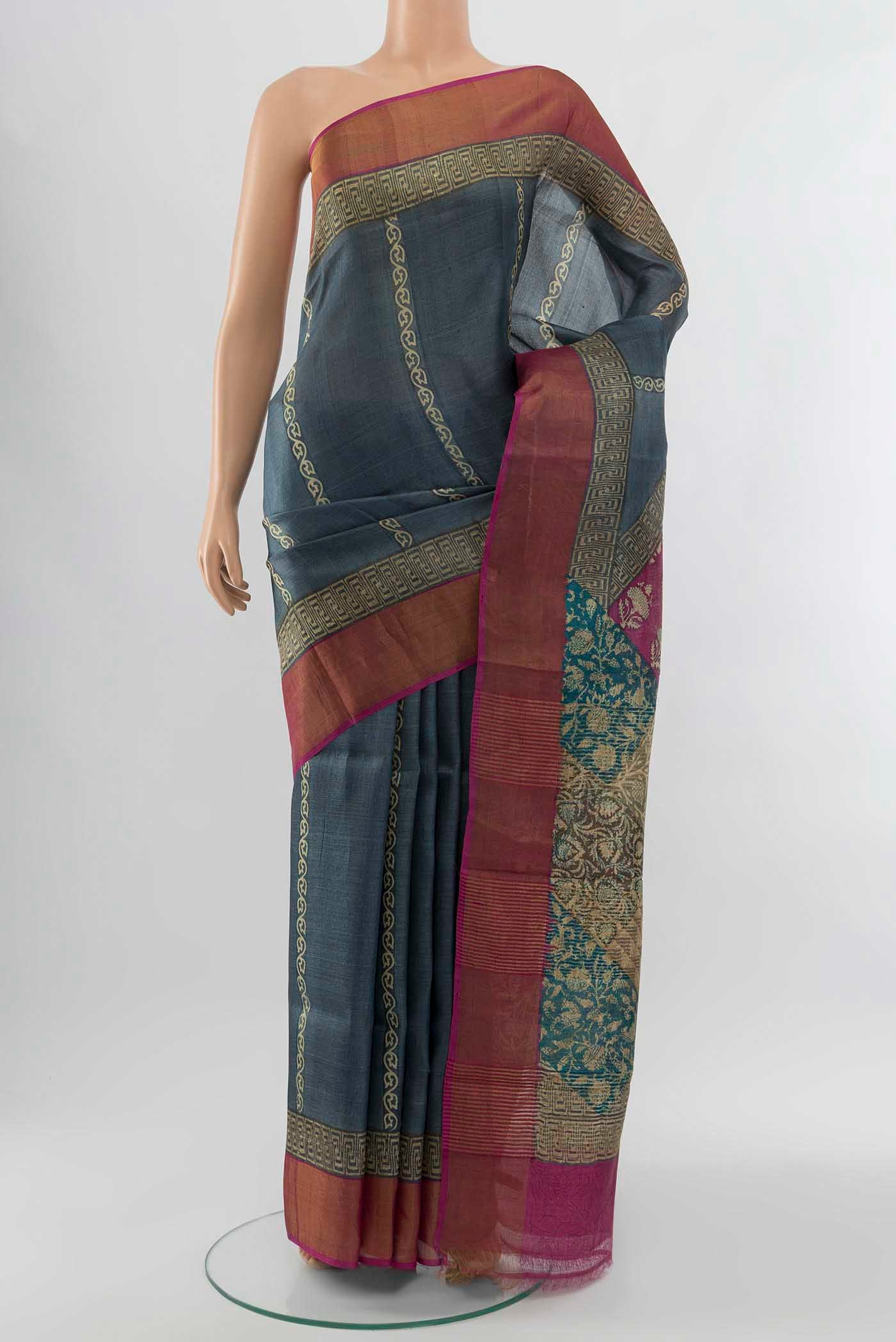 Grey Tussar Silk Saree