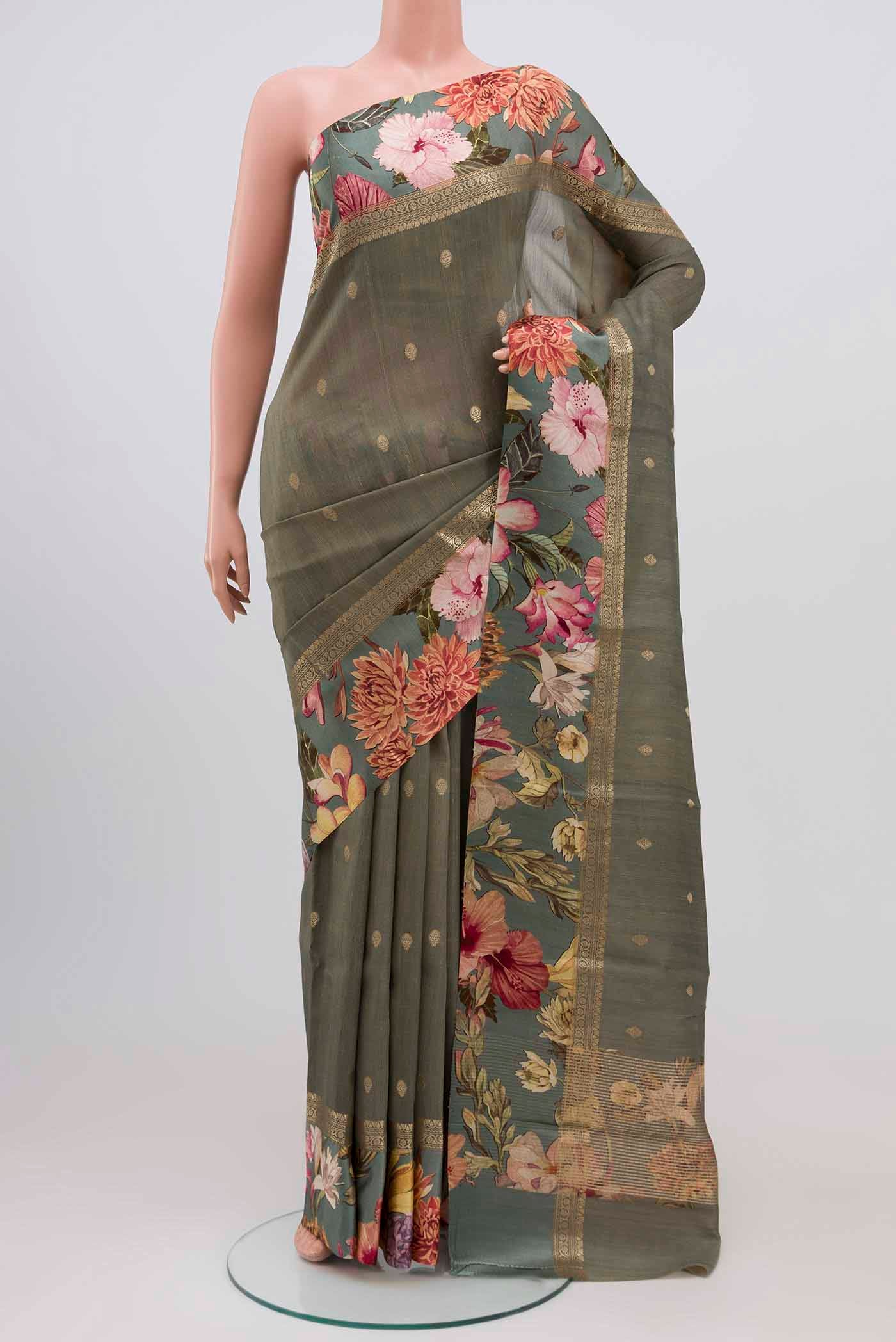Grey Tussar Silk Saree