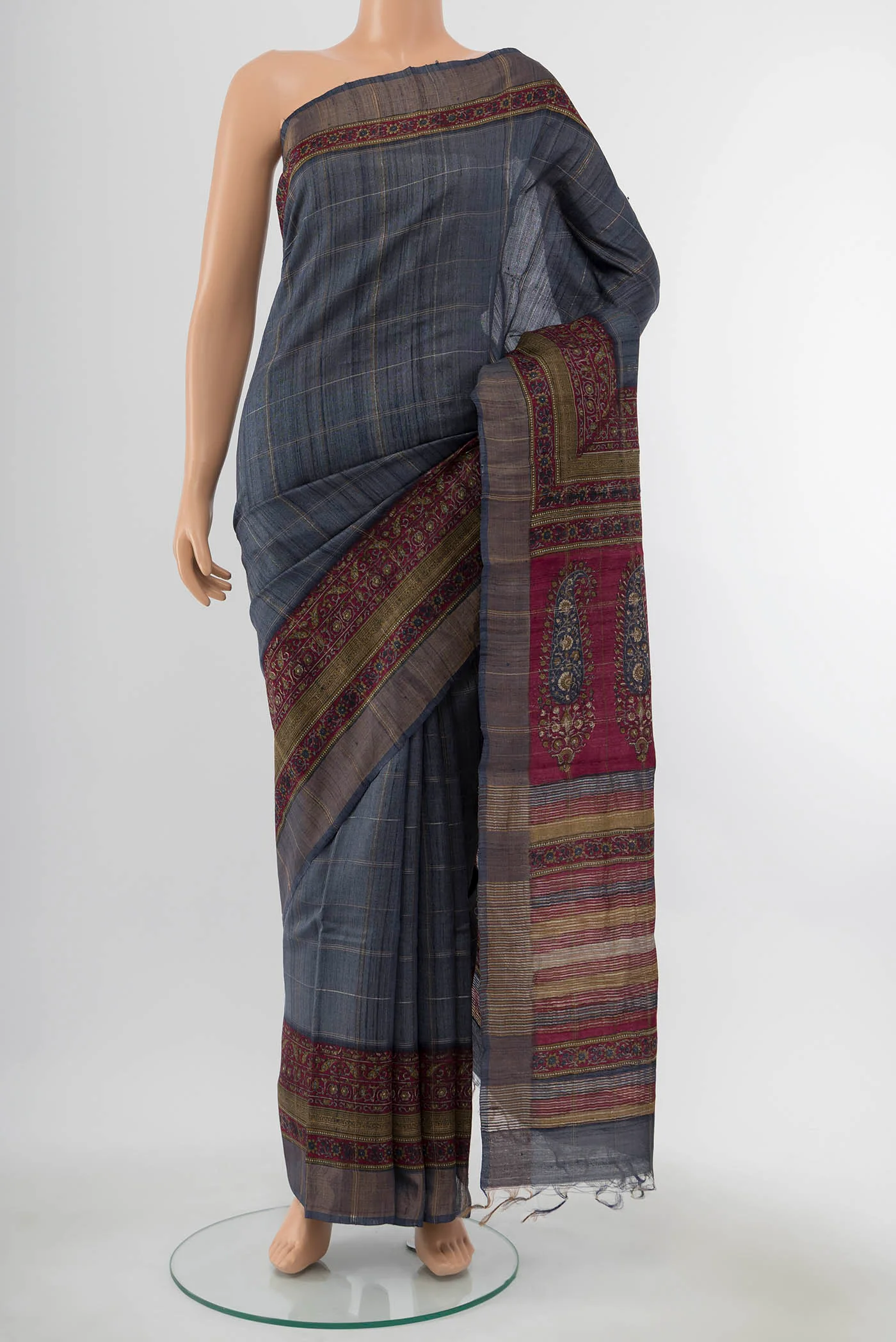 Grey Tussar Silk Saree