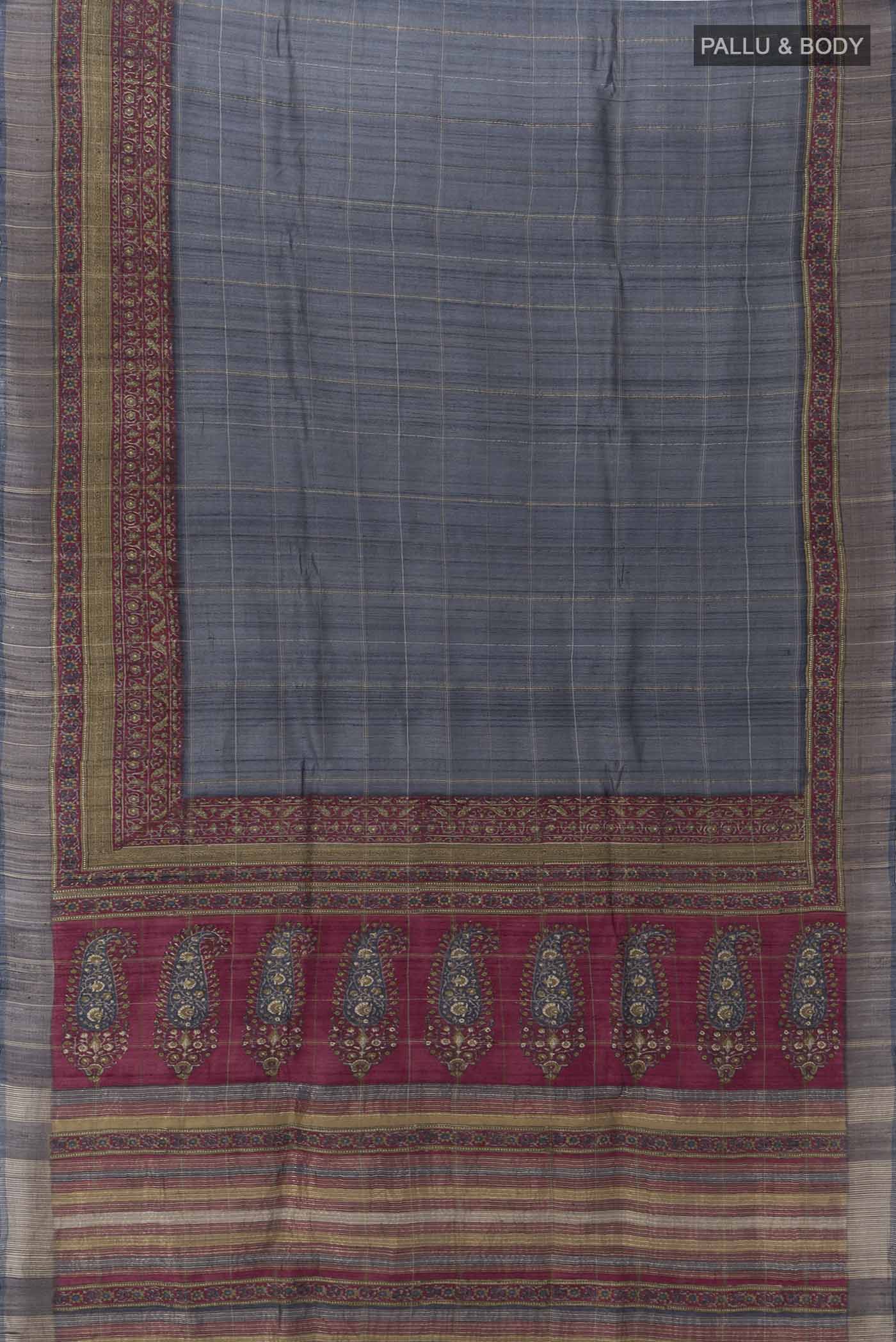 Grey Tussar Silk Saree - Image 5
