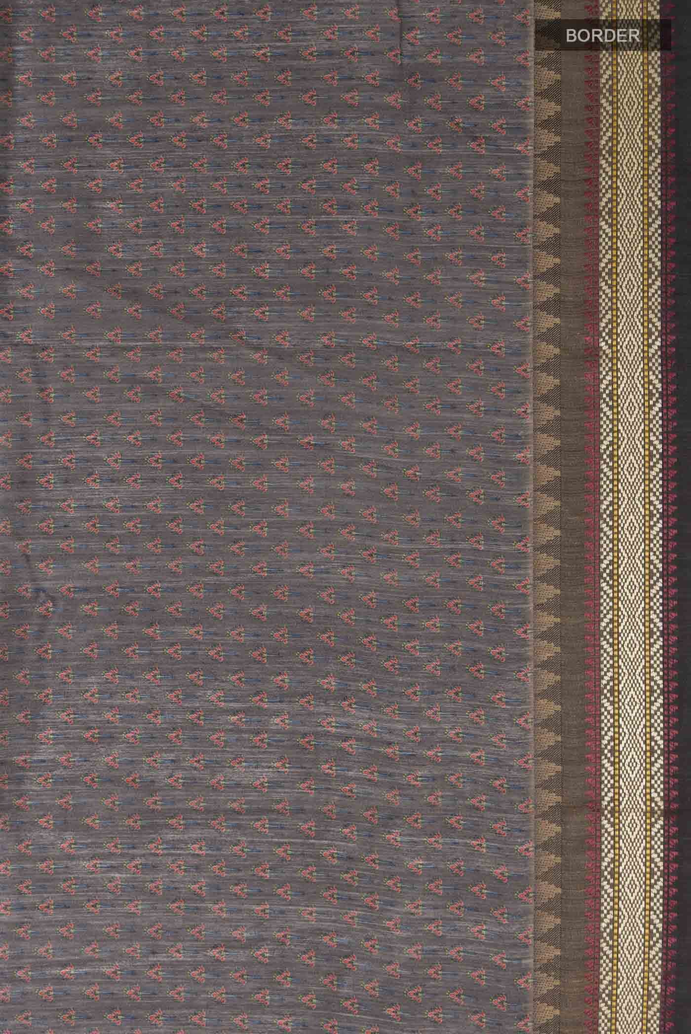 Grey Tussar Silk Saree - Image 4