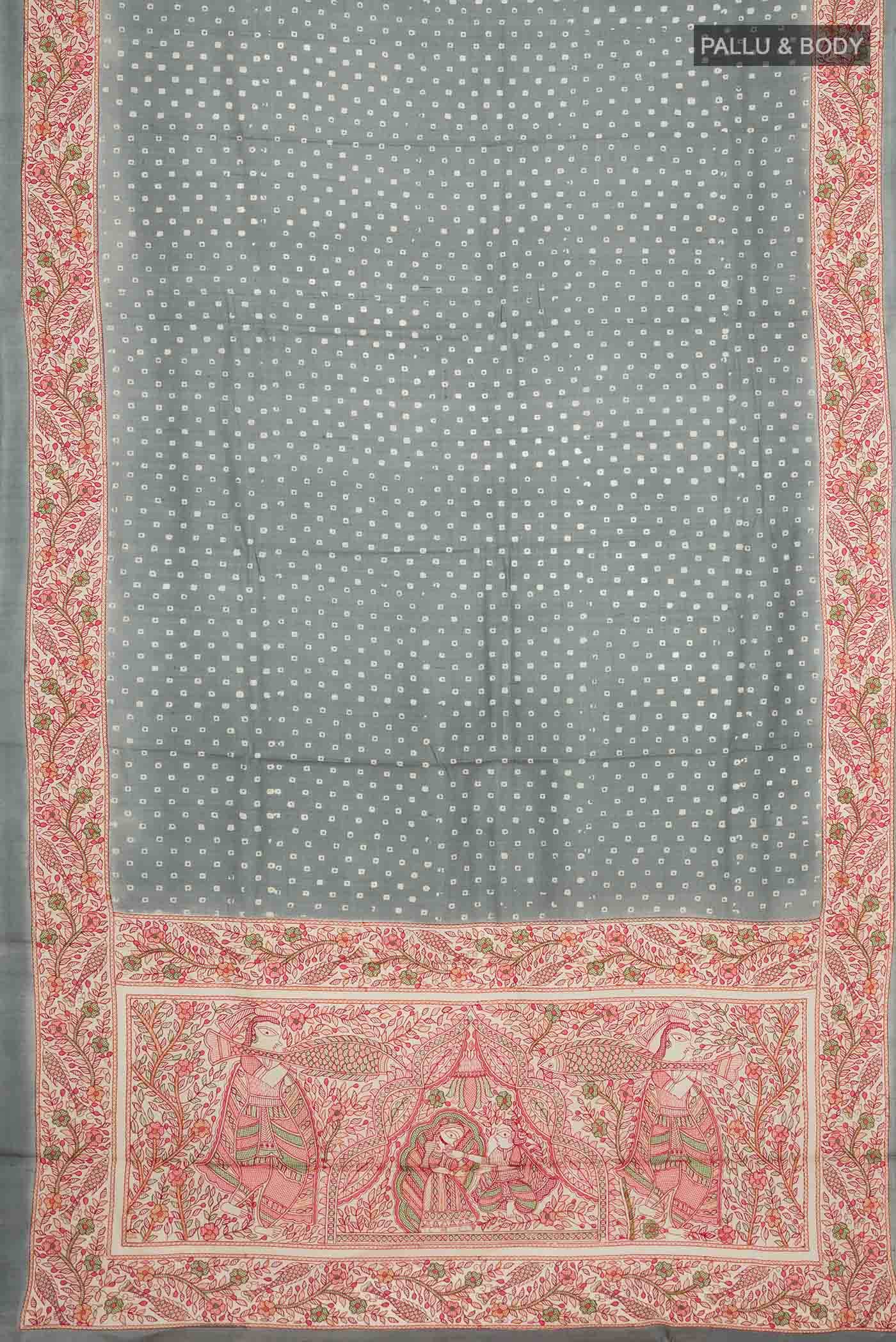 Grey Tussar Silk Saree - Image 4