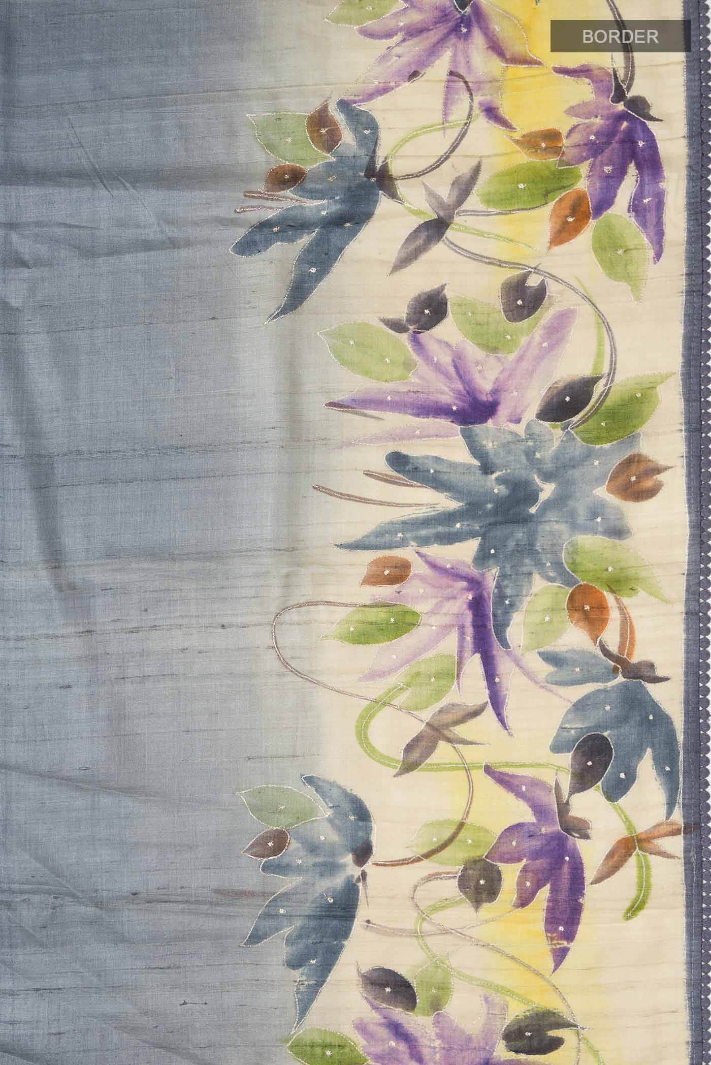 Grey Tussar Silk Saree - Image 4