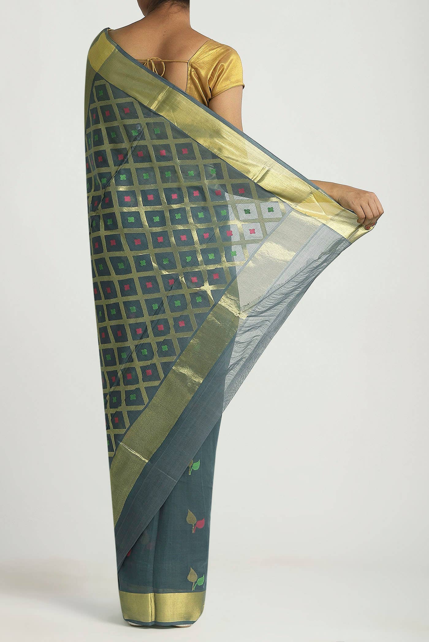 Grey Venkatagiri Cotton Saree - Image 2
