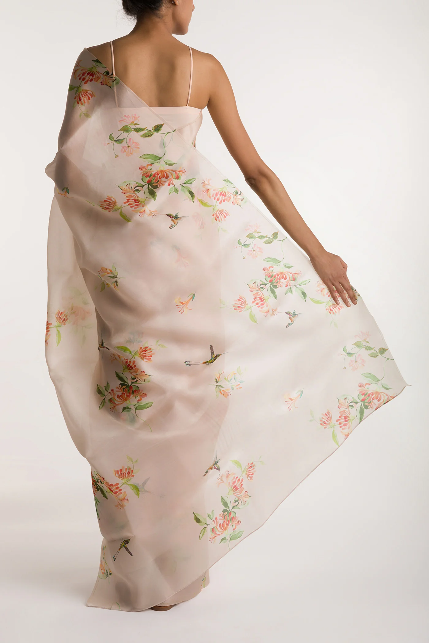 Humming Hovers-White Satin Organza Saree - Image 3