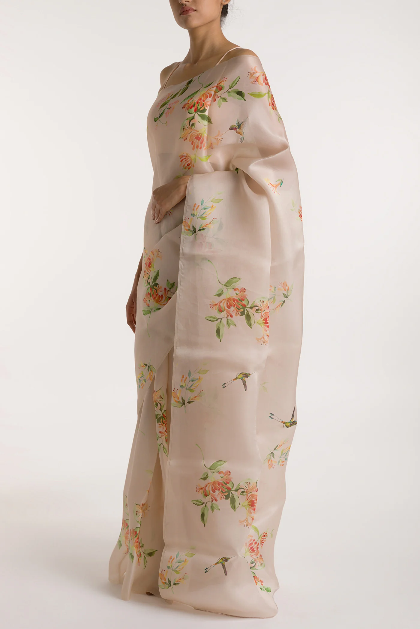 Humming Hovers-White Satin Organza Saree - Image 4