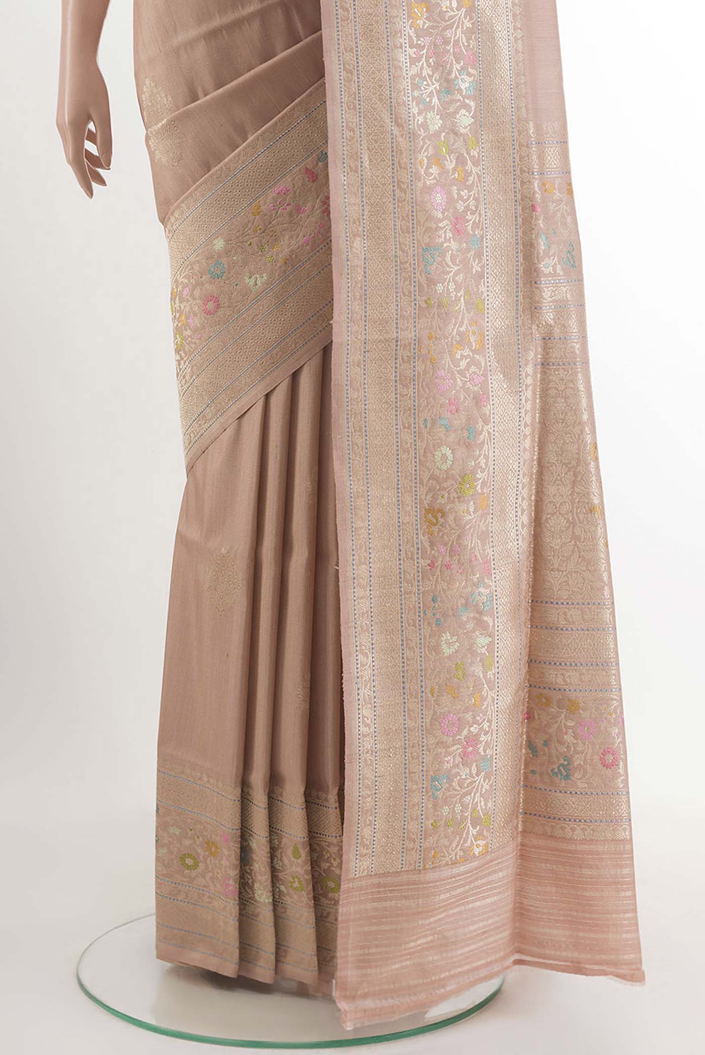 Rose Gold Banarasi Silk Saree - Image 3