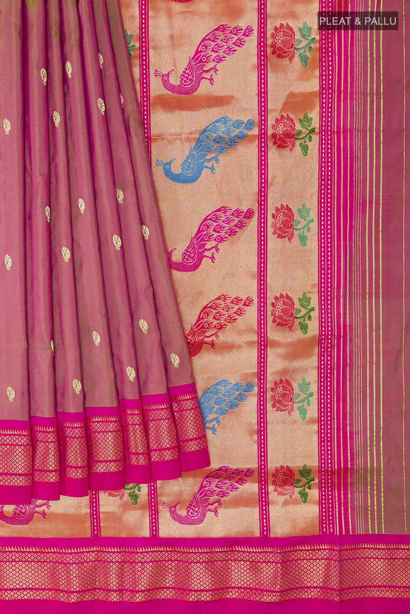 Imperial Pink Dual Tone Paithani Silk Saree - Image 4