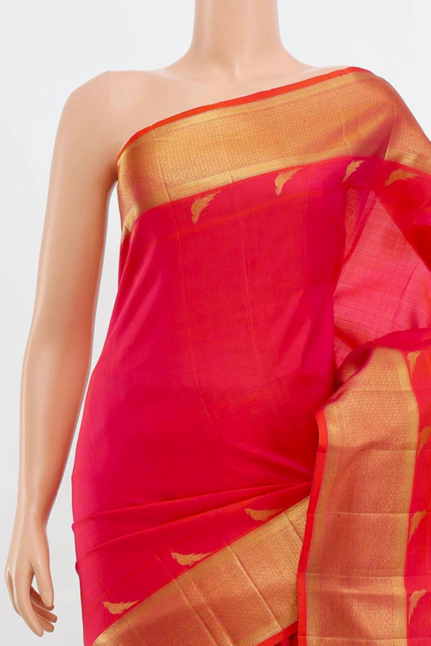 Pink with Orange Color Kanchipuram Silk Saree - Image 2