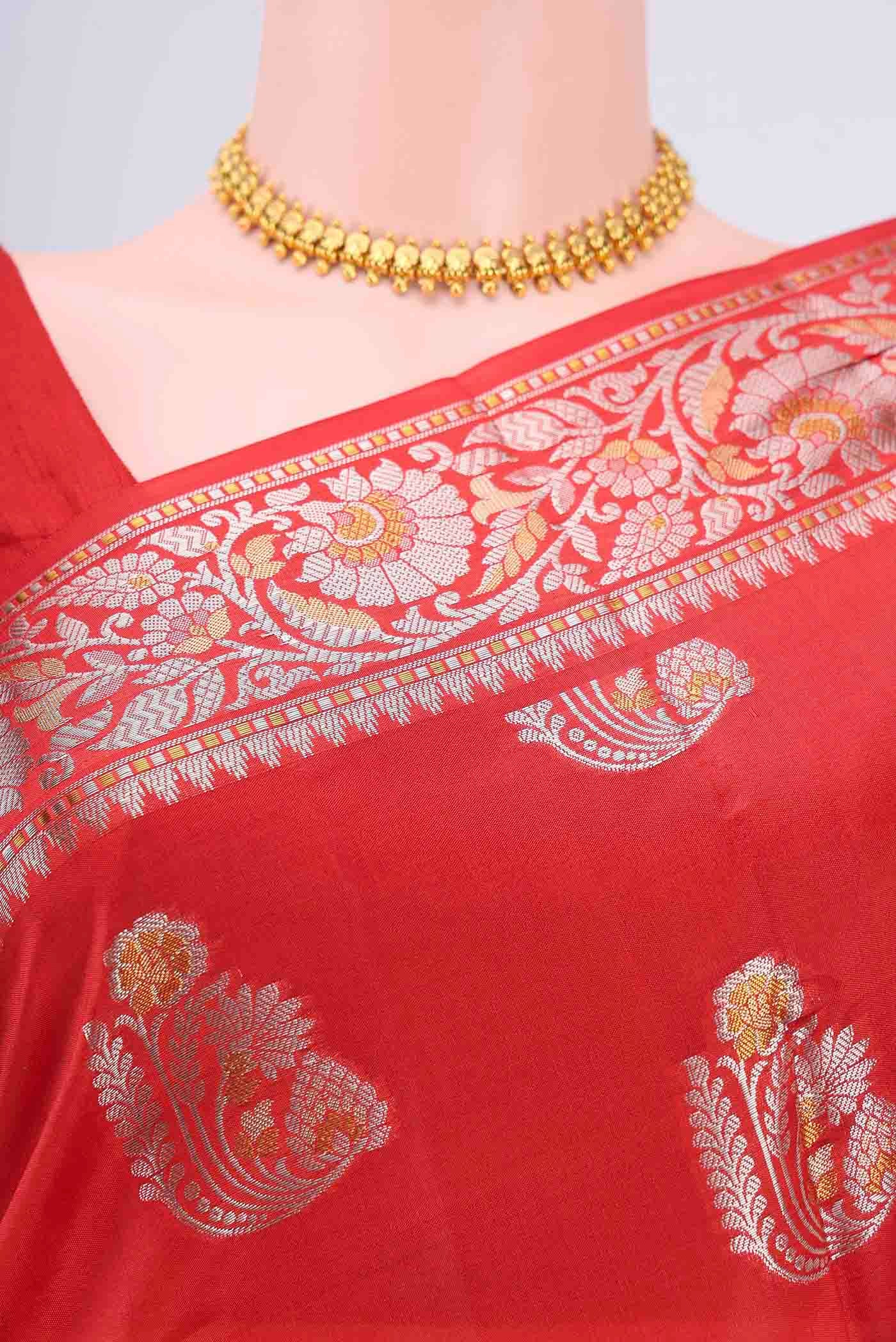 Imperial Red Banarasi Raw Silk Saree - Image 2