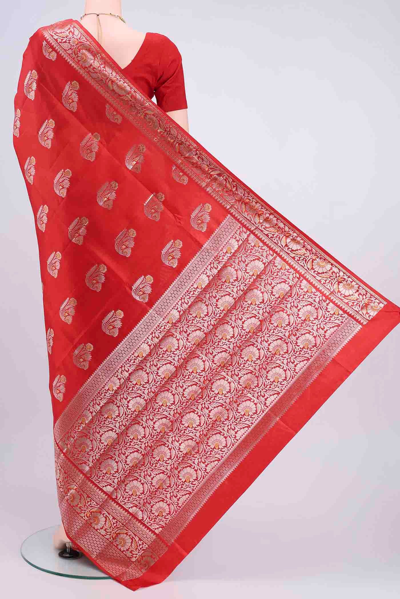 Imperial Red Banarasi Raw Silk Saree - Image 3