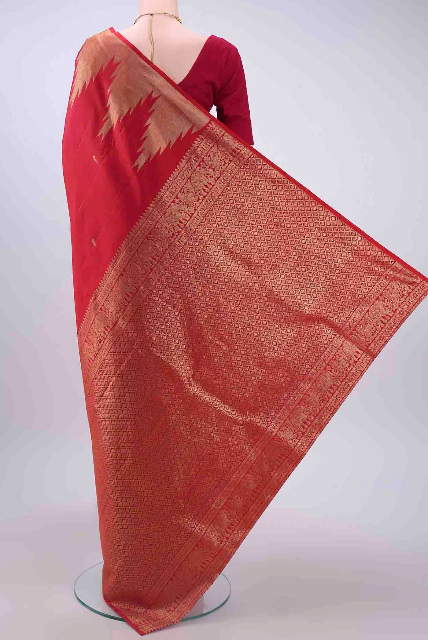 Imperial Red Dual Tone Kanchipuram Saree - Image 3
