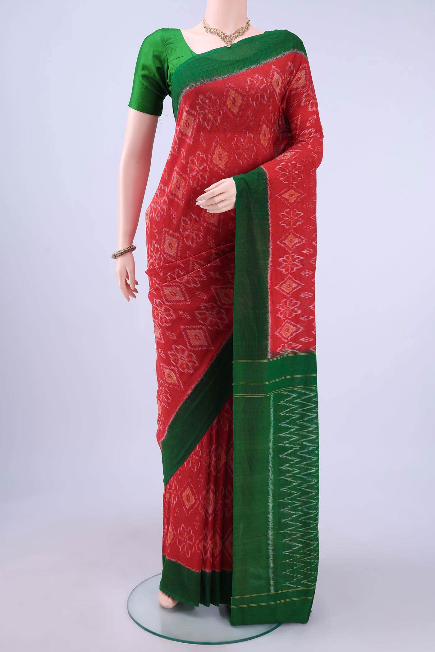 Imperial Red Pochampally Cotton Saree