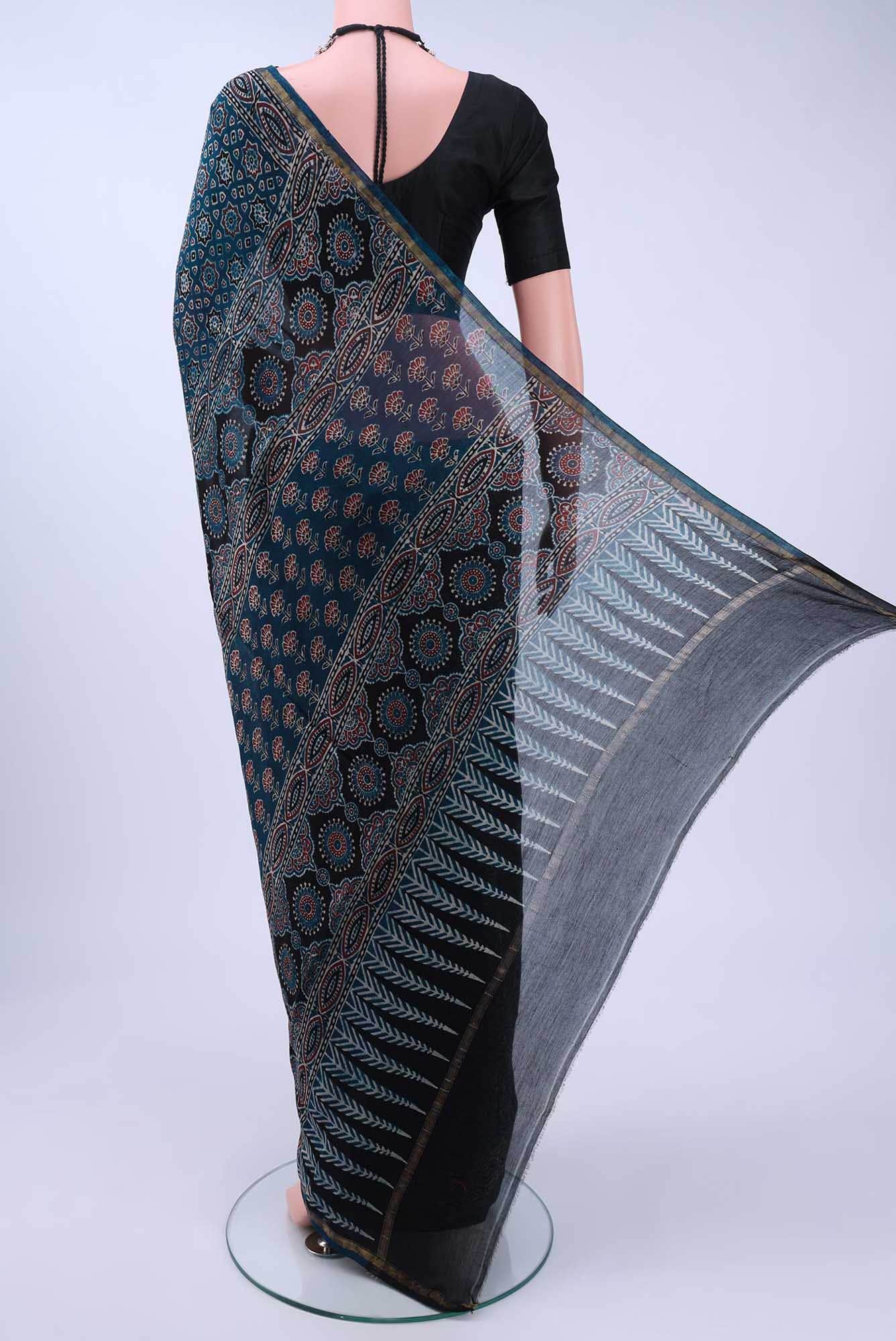 Indigo Chanderi Silk Cotton Saree - Image 2
