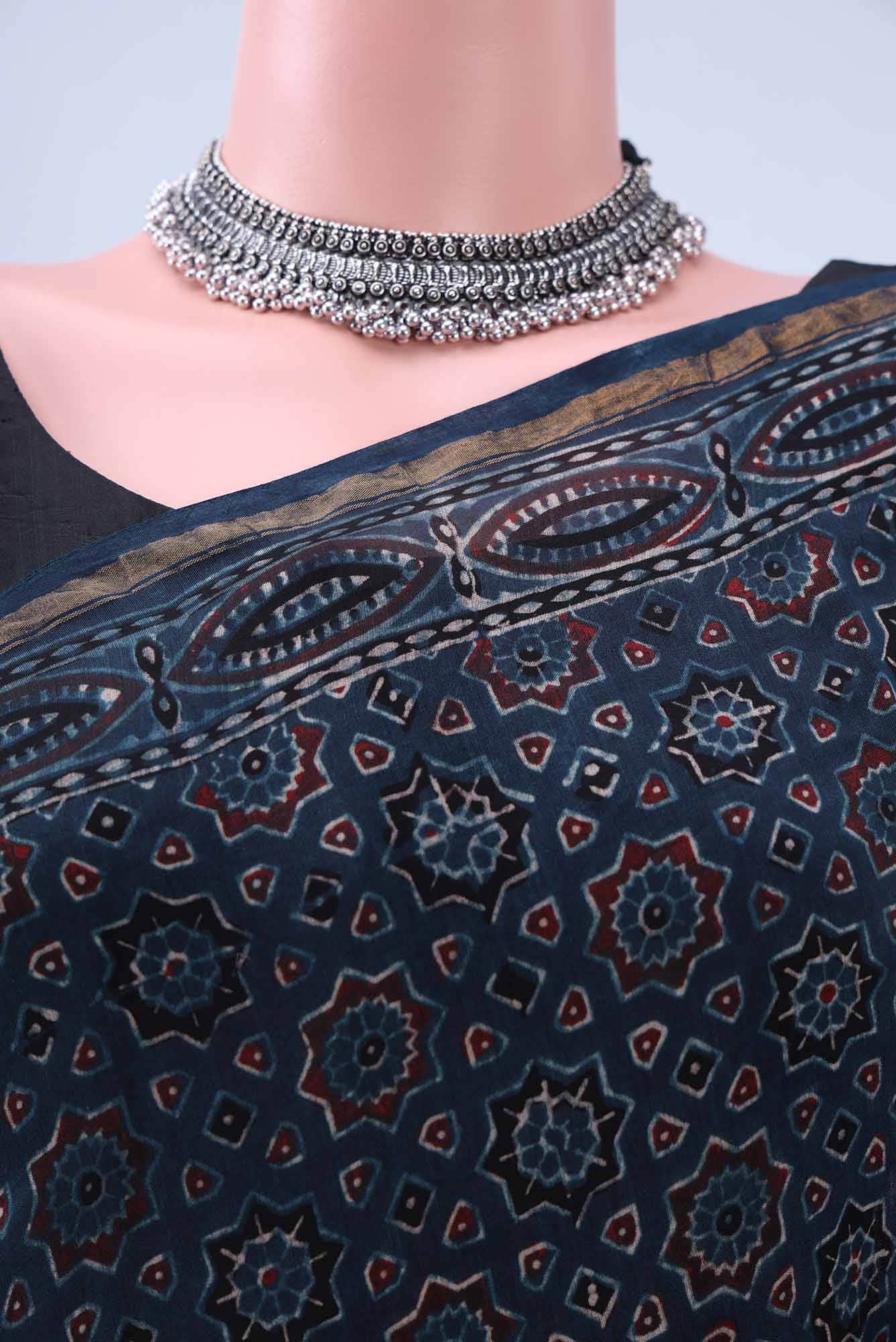 Indigo Chanderi Silk Cotton Saree - Image 3